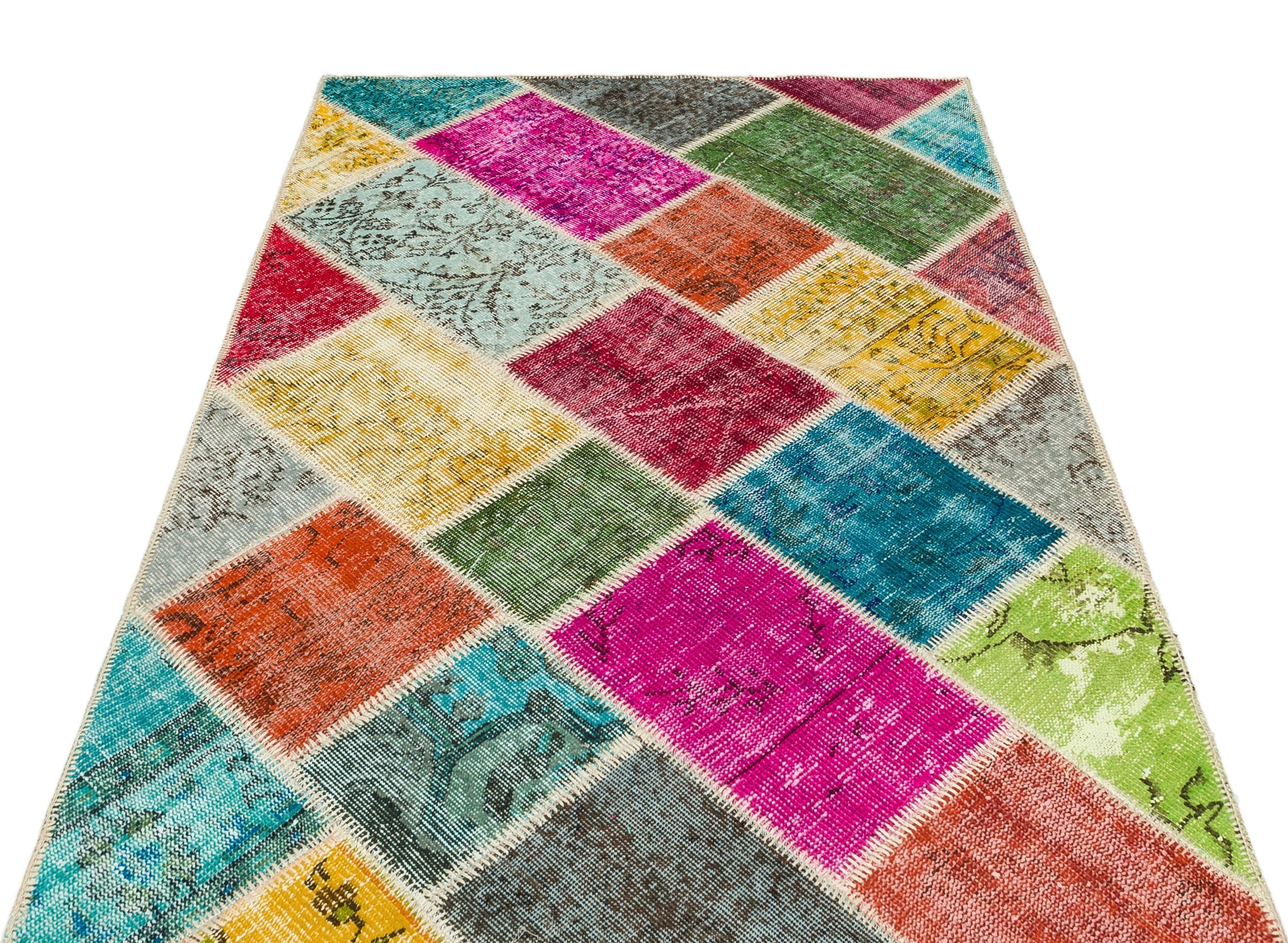 Iskece 36215 Beige Patchwork Wool Handmade Area Rug 4'0" x 6'0"