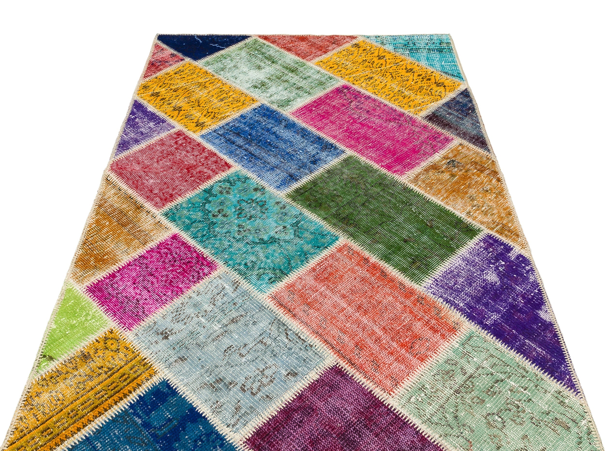 Iskece 36218 Beige Patchwork Wool Handmade Area Rug 4'0" x 6'0"