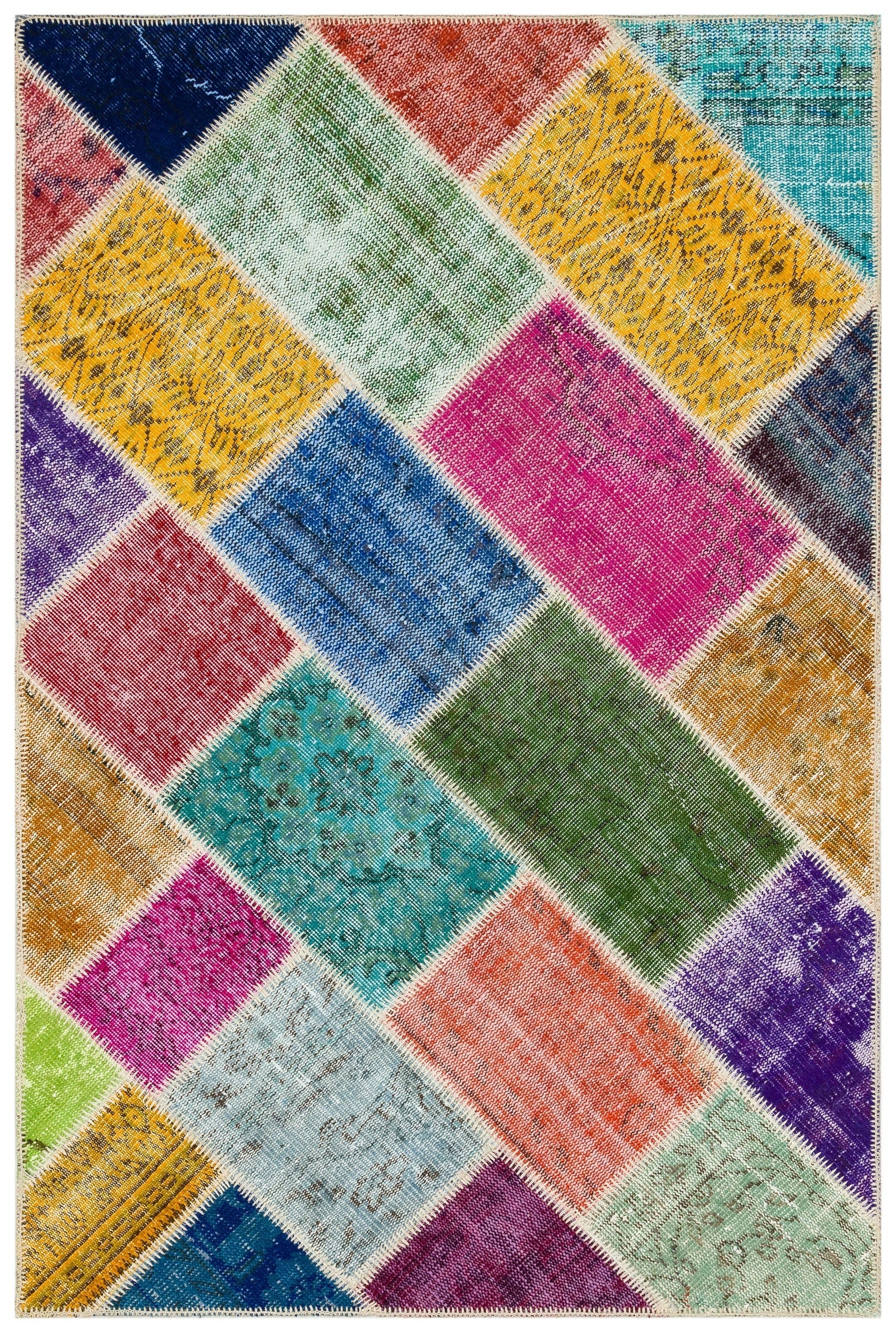 Iskece 36218 Beige Patchwork Wool Handmade Area Rug 4'0" x 6'0"
