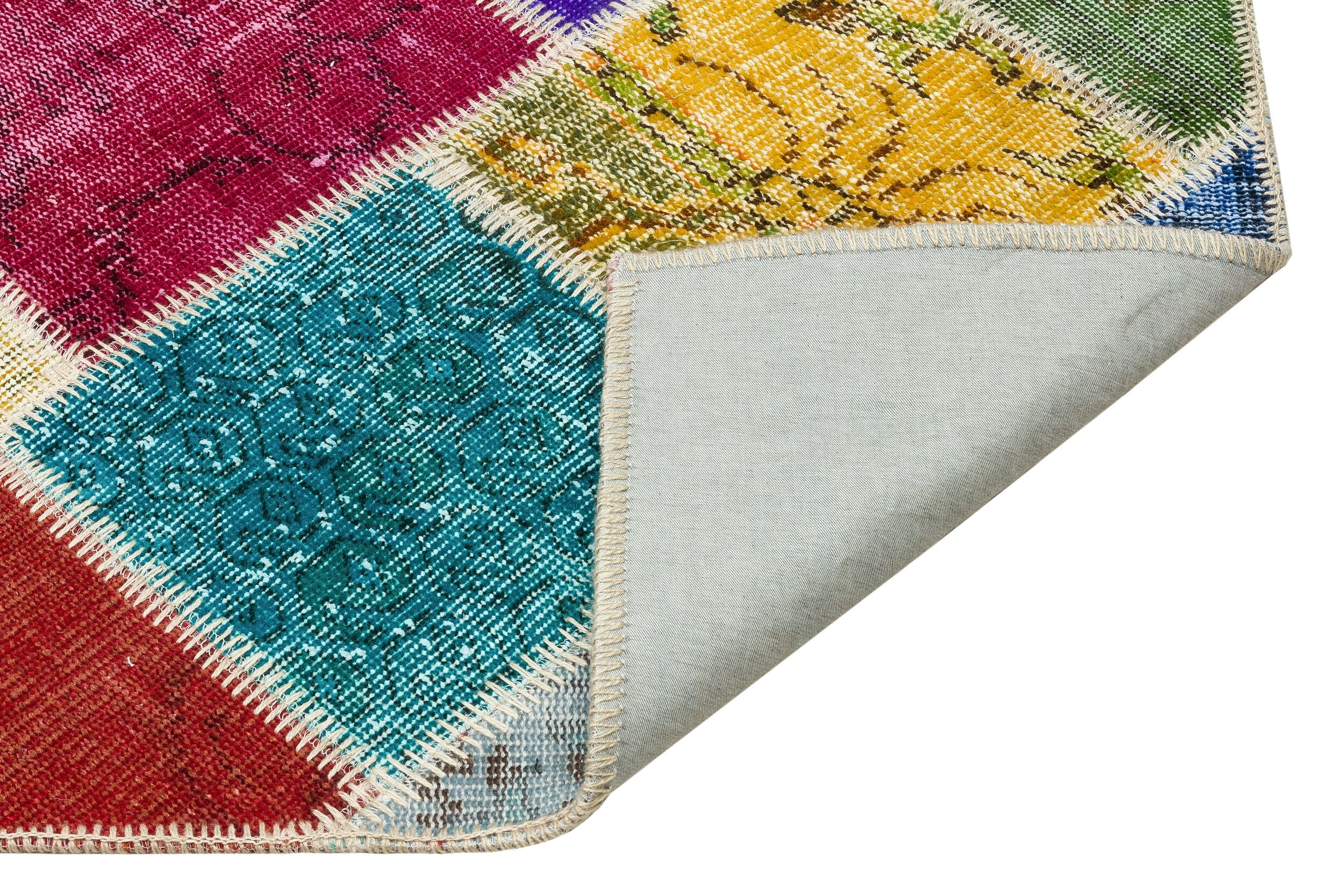 Iskece 36220 Beige Patchwork Wool Handmade Area Rug 4'0" x 5'11"