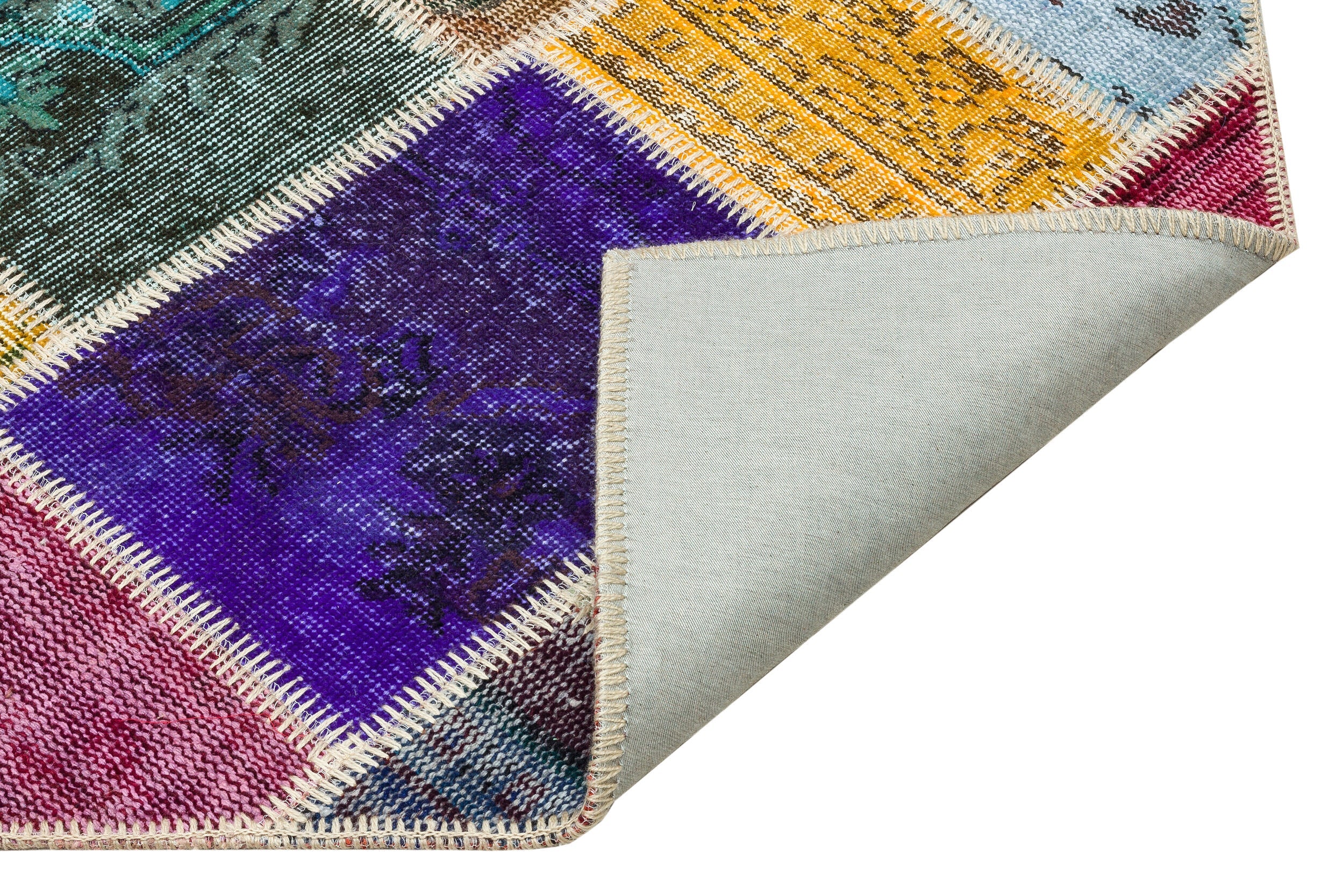 Iskece 36221 Beige Patchwork Wool Handmade Area Rug 4'0" x 6'0"
