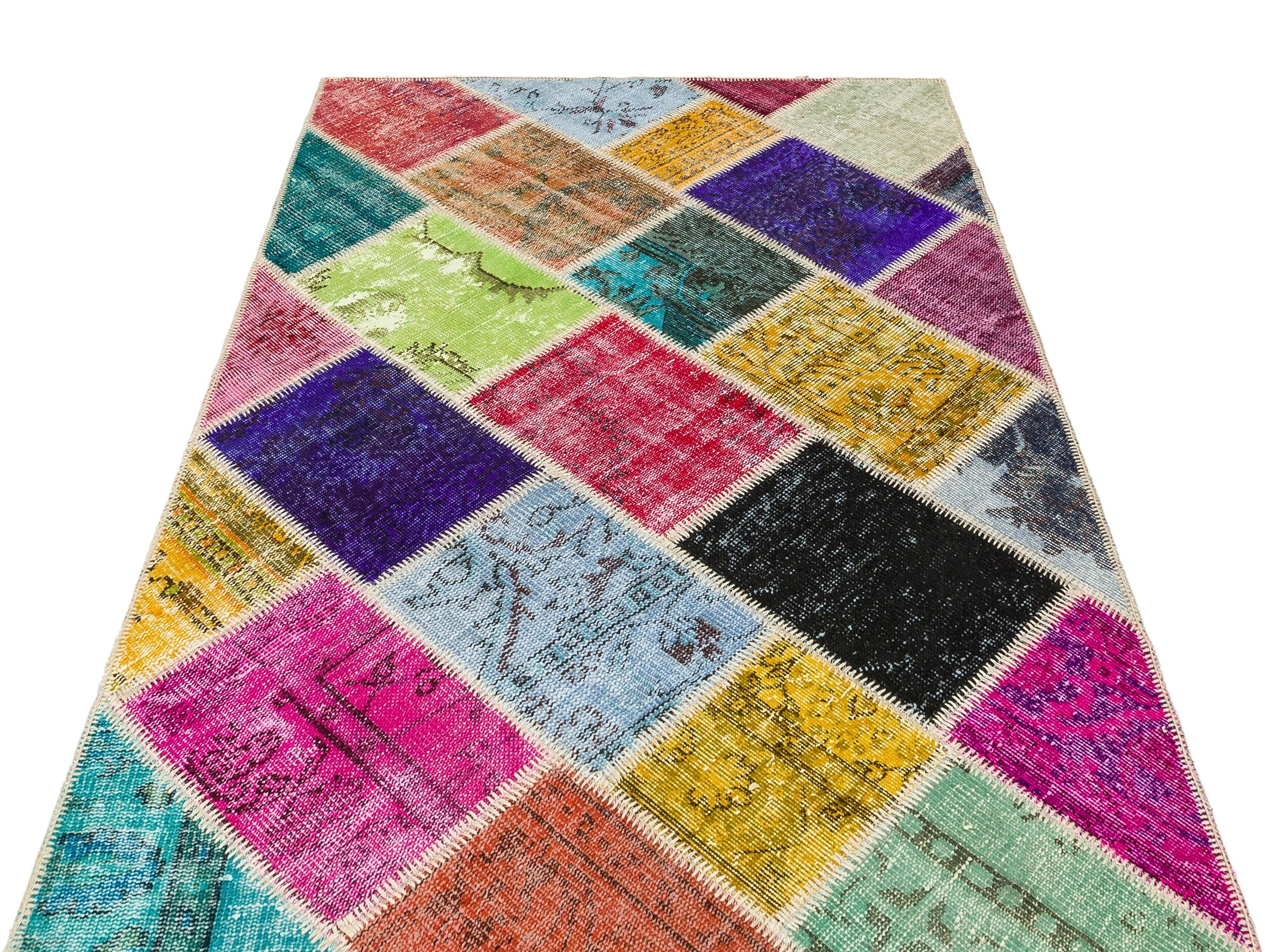 Iskece 36221 Beige Patchwork Wool Handmade Area Rug 4'0" x 6'0"