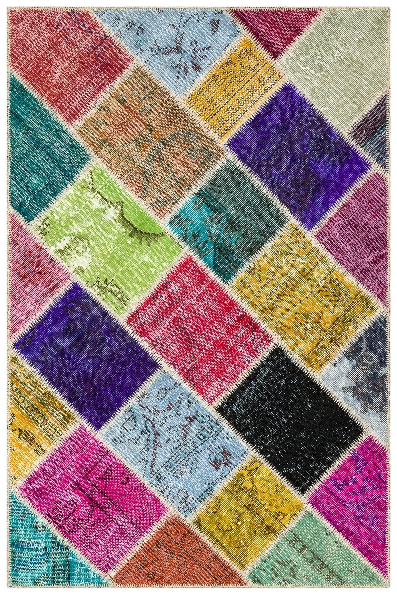 Iskece 36221 Beige Patchwork Wool Handmade Area Rug 4'0" x 6'0"