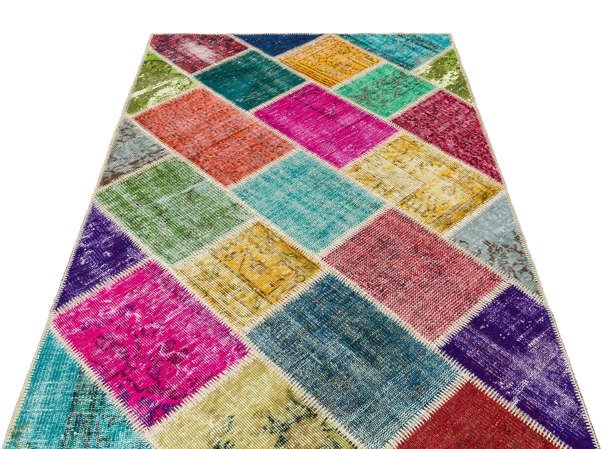 Iskece 36222 Beige Patchwork Wool Handmade Area Rug 4'0" x 6'0"