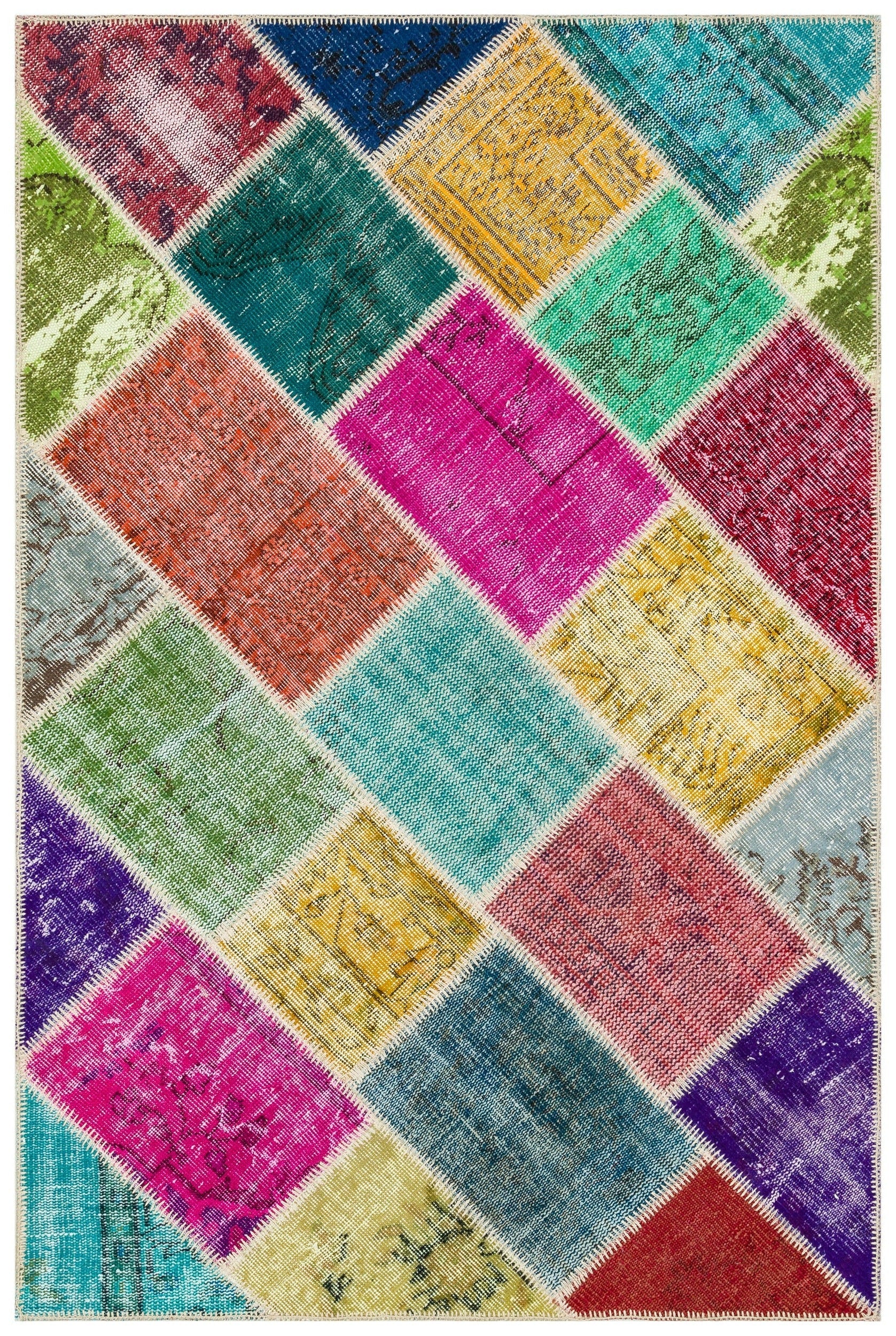 Iskece 36222 Beige Patchwork Wool Handmade Area Rug 4'0" x 6'0"