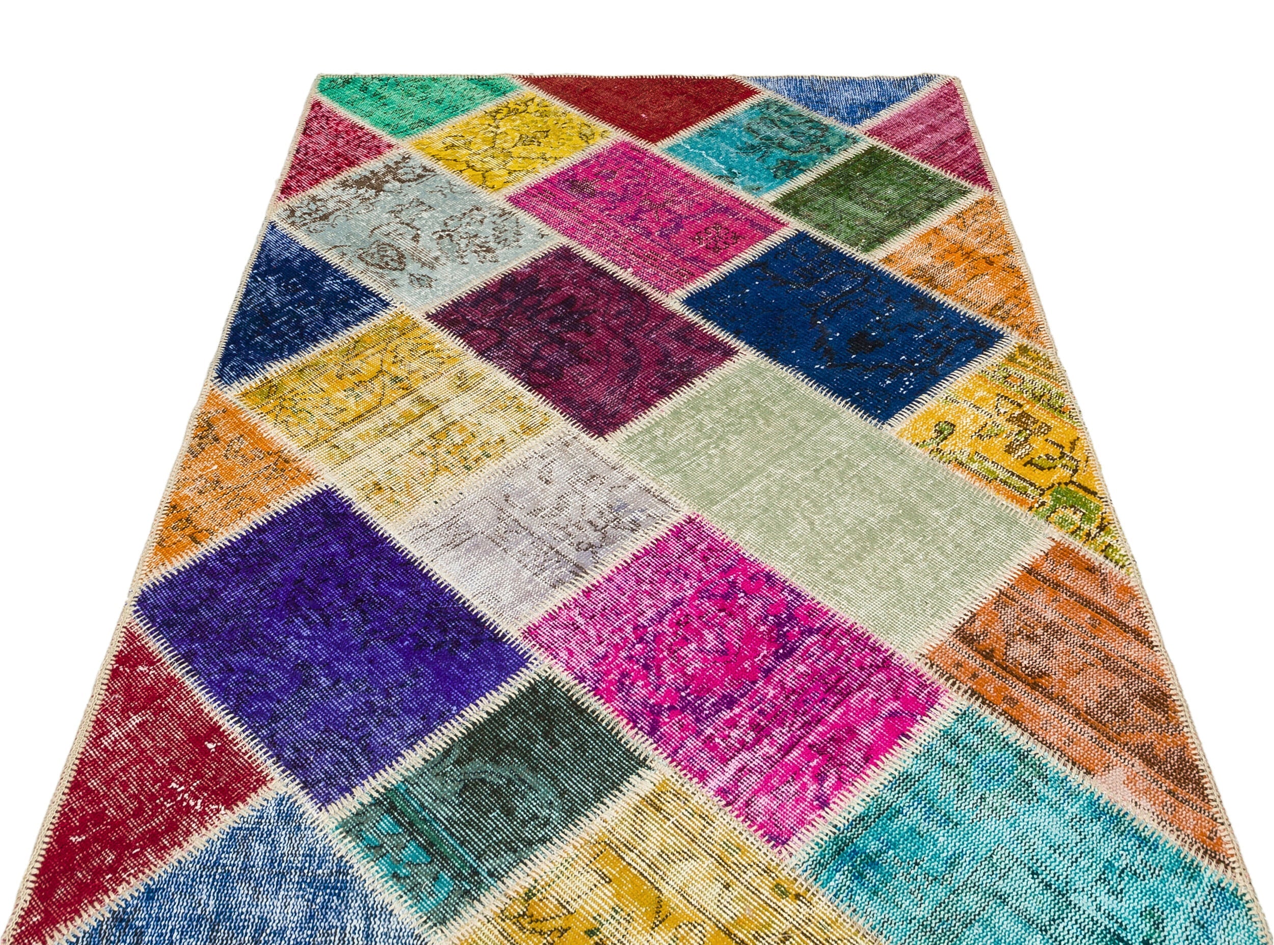 Iskece 36226 Beige Patchwork Wool Handmade Area Rug 4'0" x 6'0"