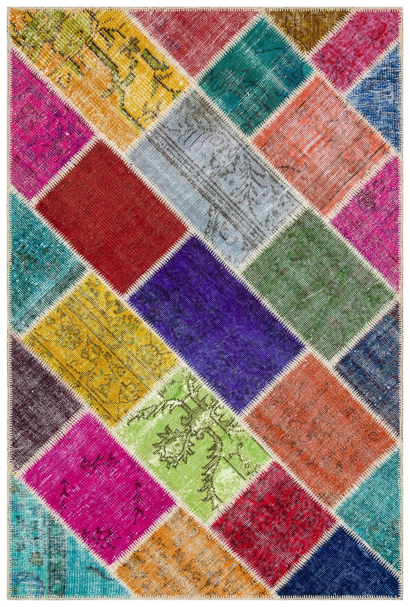 Iskece 36227 Beige Patchwork Wool Handmade Area Rug 4'0" x 6'0"