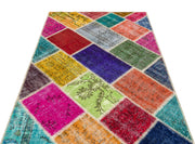 Iskece 36227 Beige Patchwork Wool Handmade Area Rug 4'0" x 6'0"