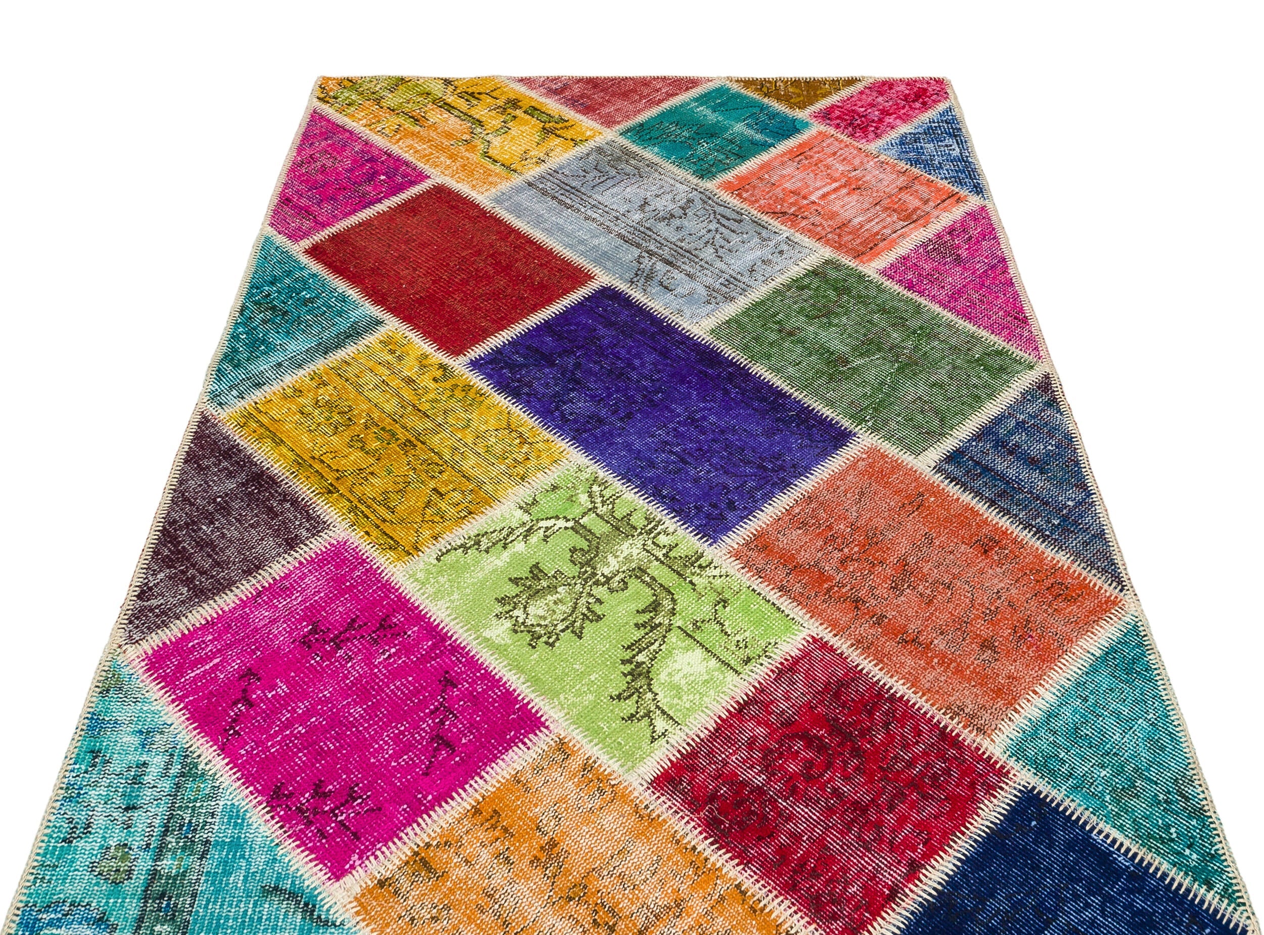Iskece 36227 Beige Patchwork Wool Handmade Area Rug 4'0" x 6'0"