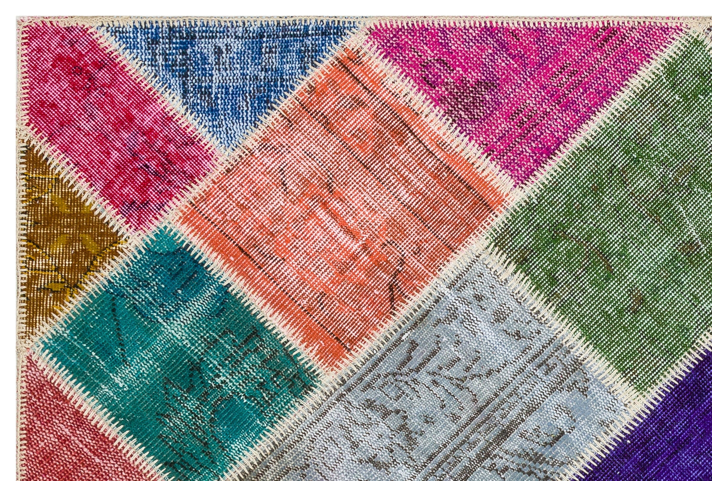 Iskece 36227 Beige Patchwork Wool Handmade Area Rug 4'0" x 6'0"