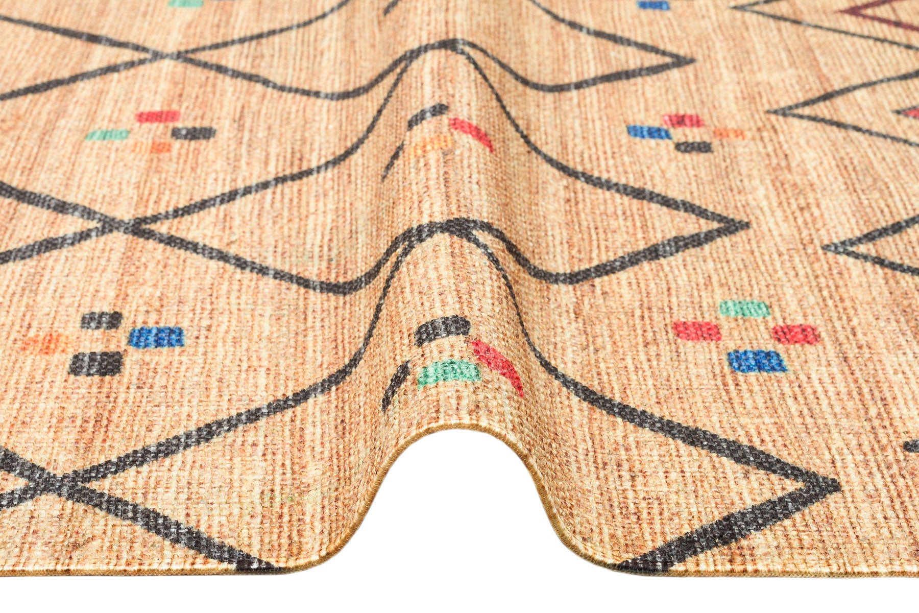 Washable Cotton Kilim - Beige Geometric Double Sided Flatweave Rug With Jute Look