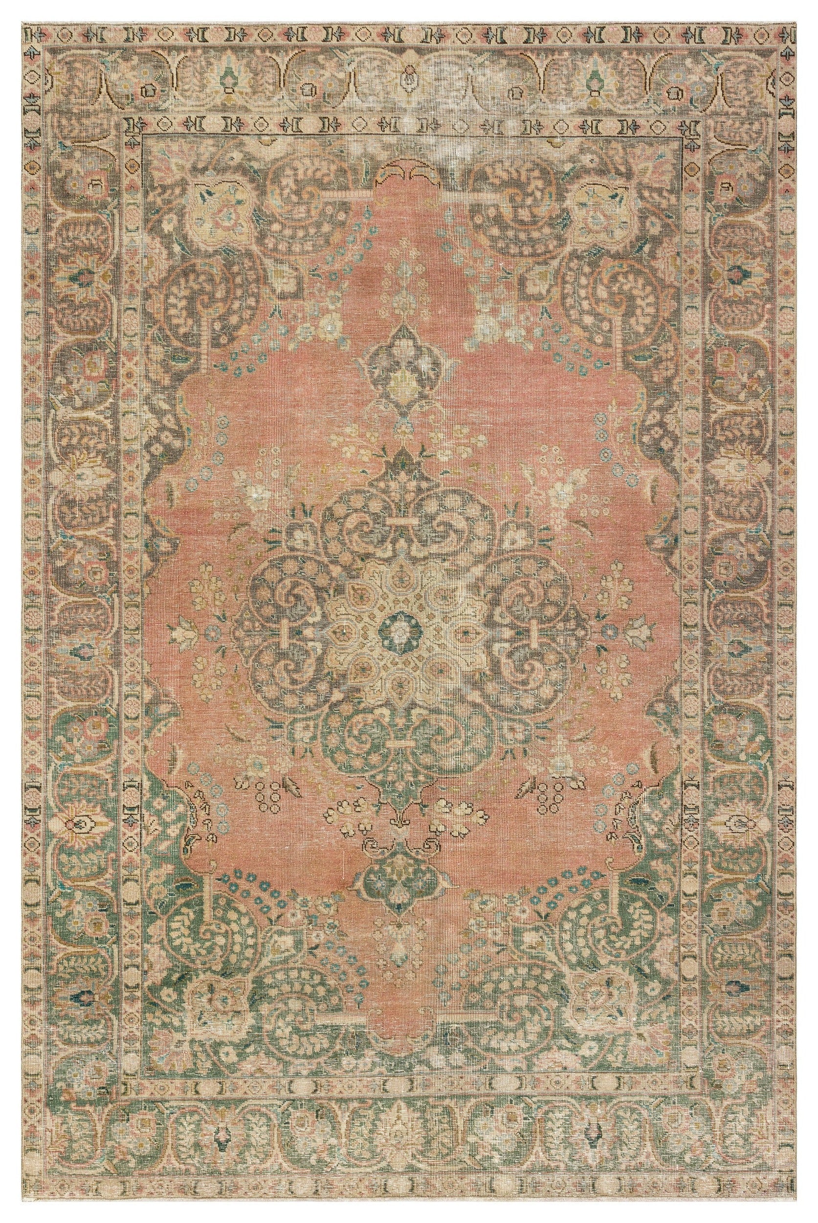 Epir Beige Vintage Wool Handmade Area Rug 6'2" x 9'5"