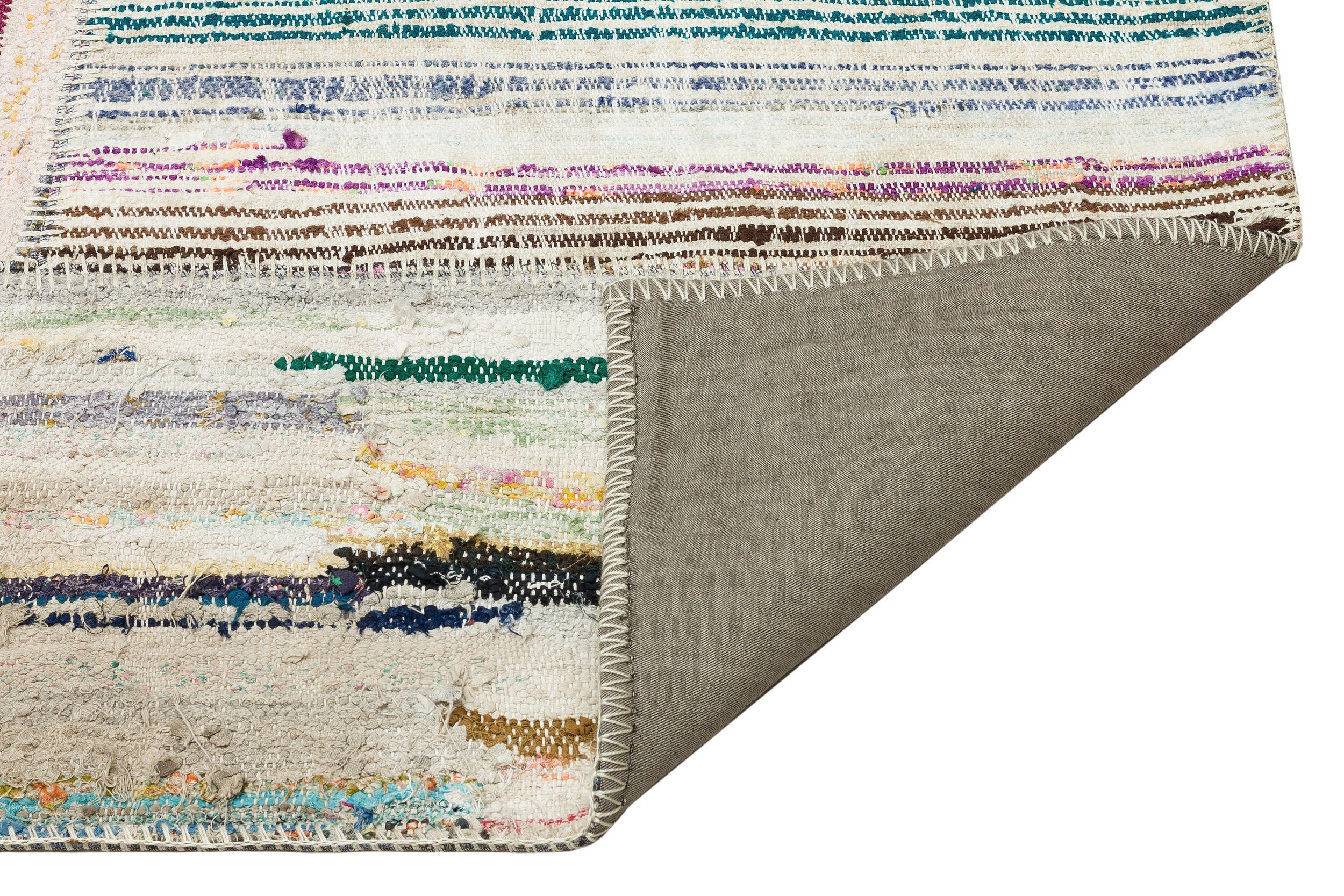 Teselya Beige Striped Wool Handmade Area Rug 5'1" x 7'8"