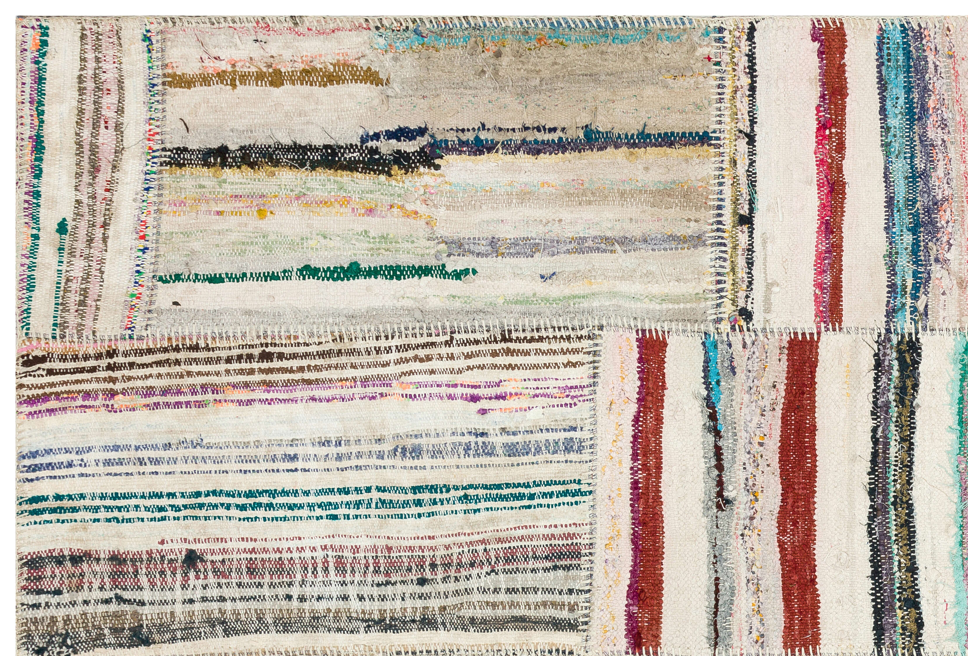 Teselya Beige Striped Wool Handmade Area Rug 5'1" x 7'8"