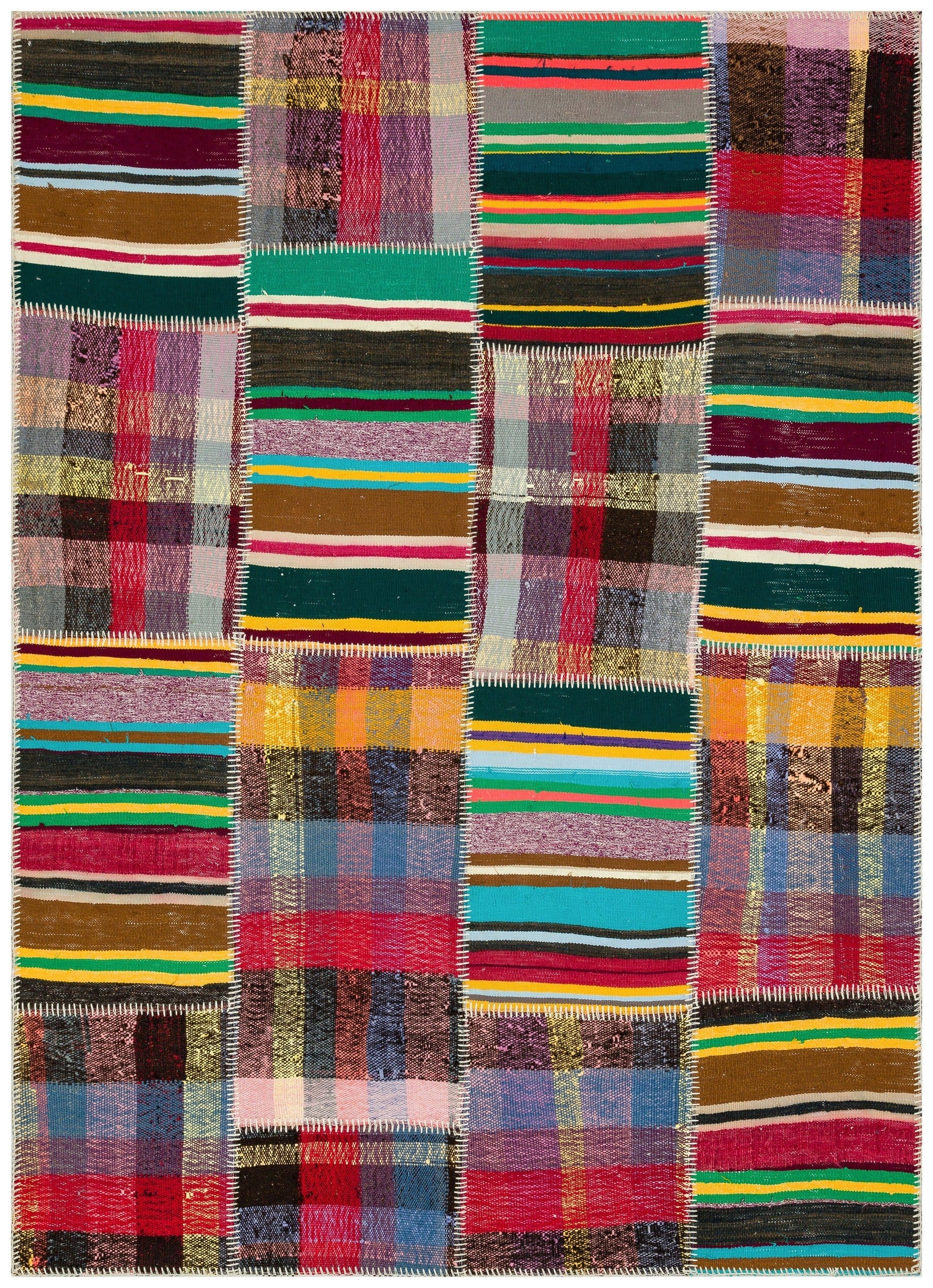 Teselya Beige Striped Wool Handmade Area Rug 5'2" x 7'2"