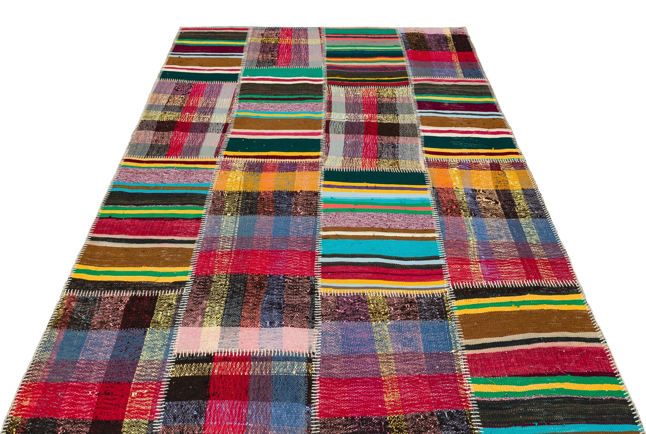 Teselya Beige Striped Wool Handmade Area Rug 5'2" x 7'2"
