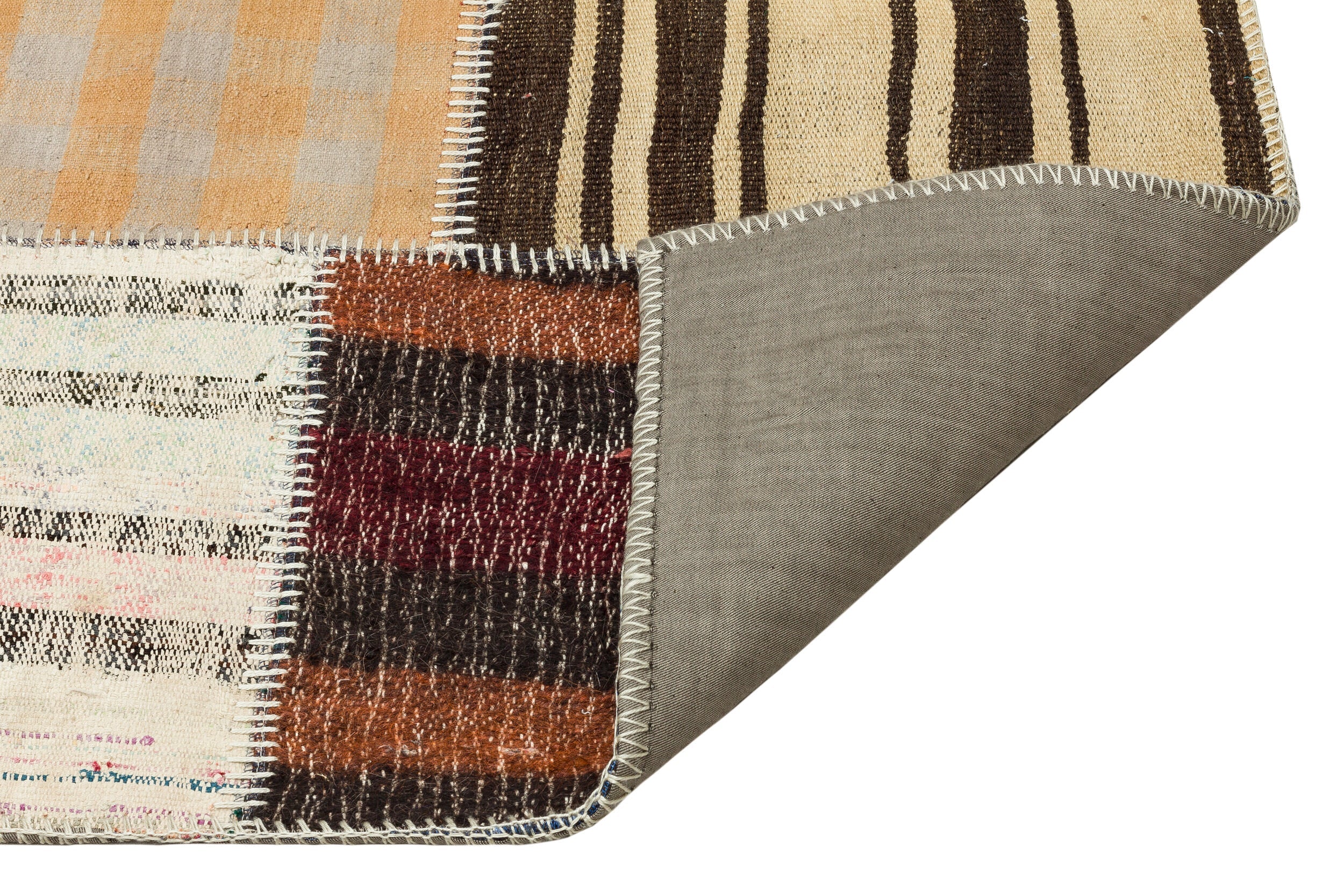Teselya 36316 Beige Striped Wool Handmade Area Rug 5'3" x 7'7"