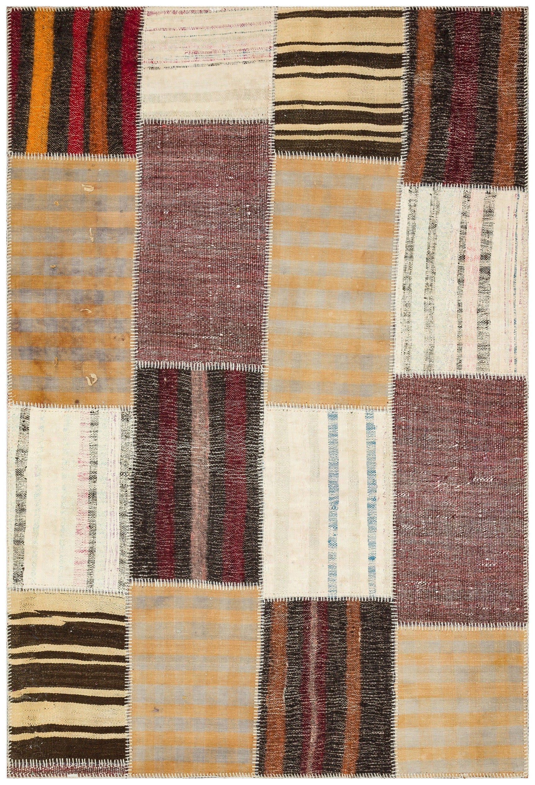 Teselya 36316 Beige Striped Wool Handmade Area Rug 5'3" x 7'7"