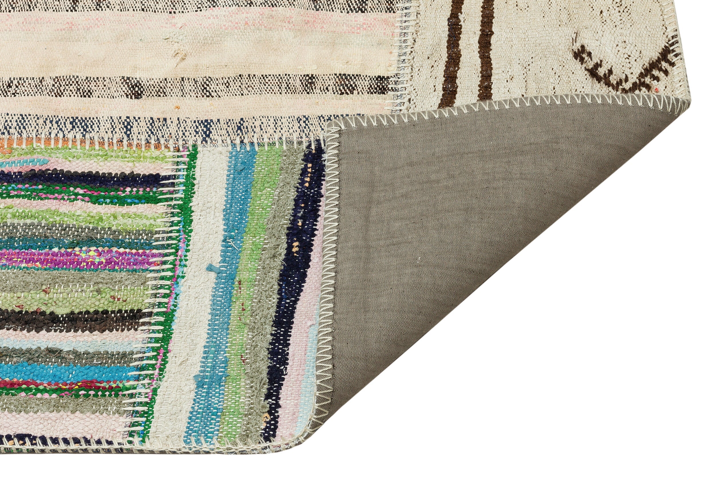 Teselya Beige Striped Wool Handmade Area Rug 5'1" x 7'10"