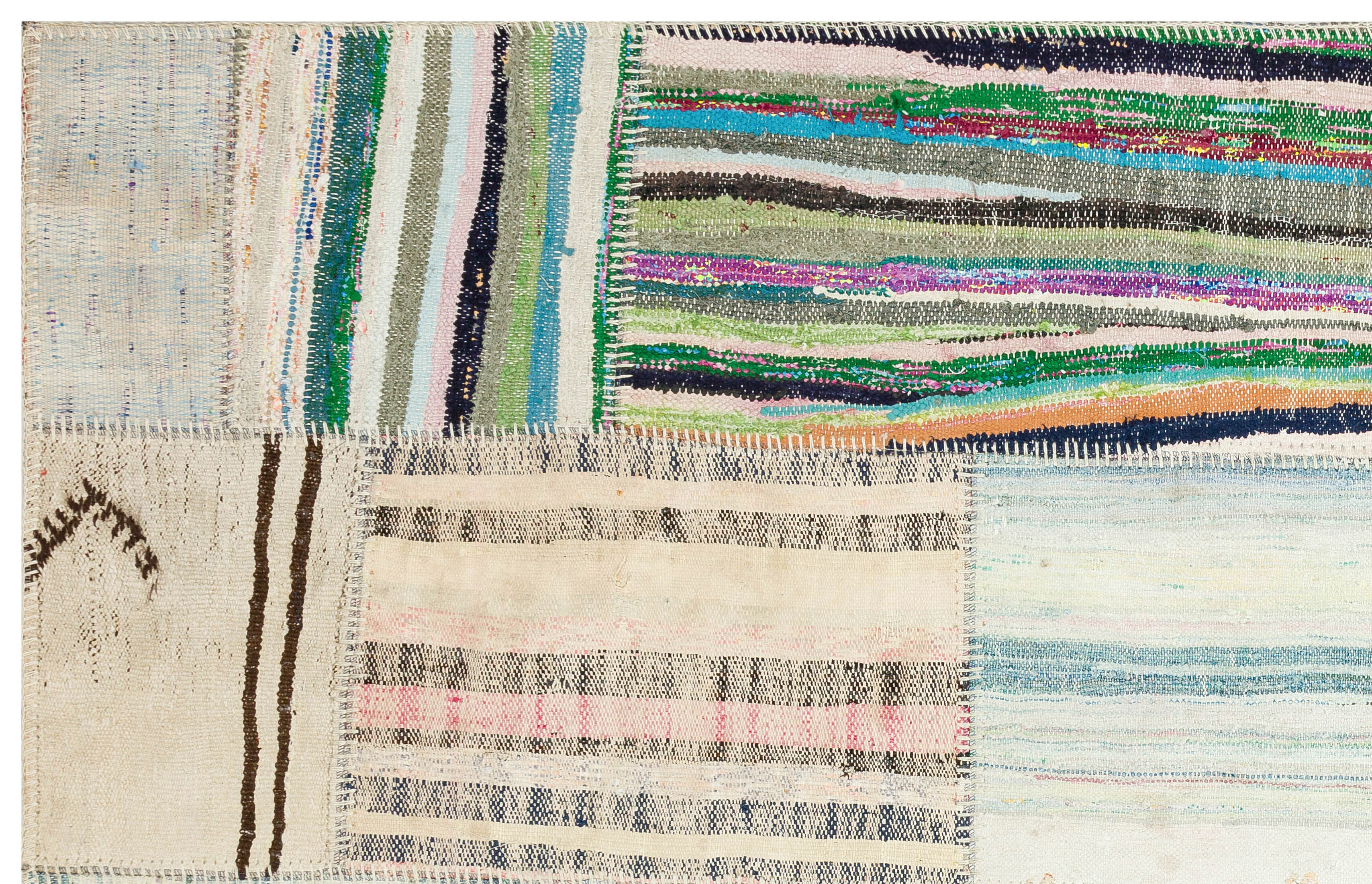 Teselya Beige Striped Wool Handmade Area Rug 5'1" x 7'10"