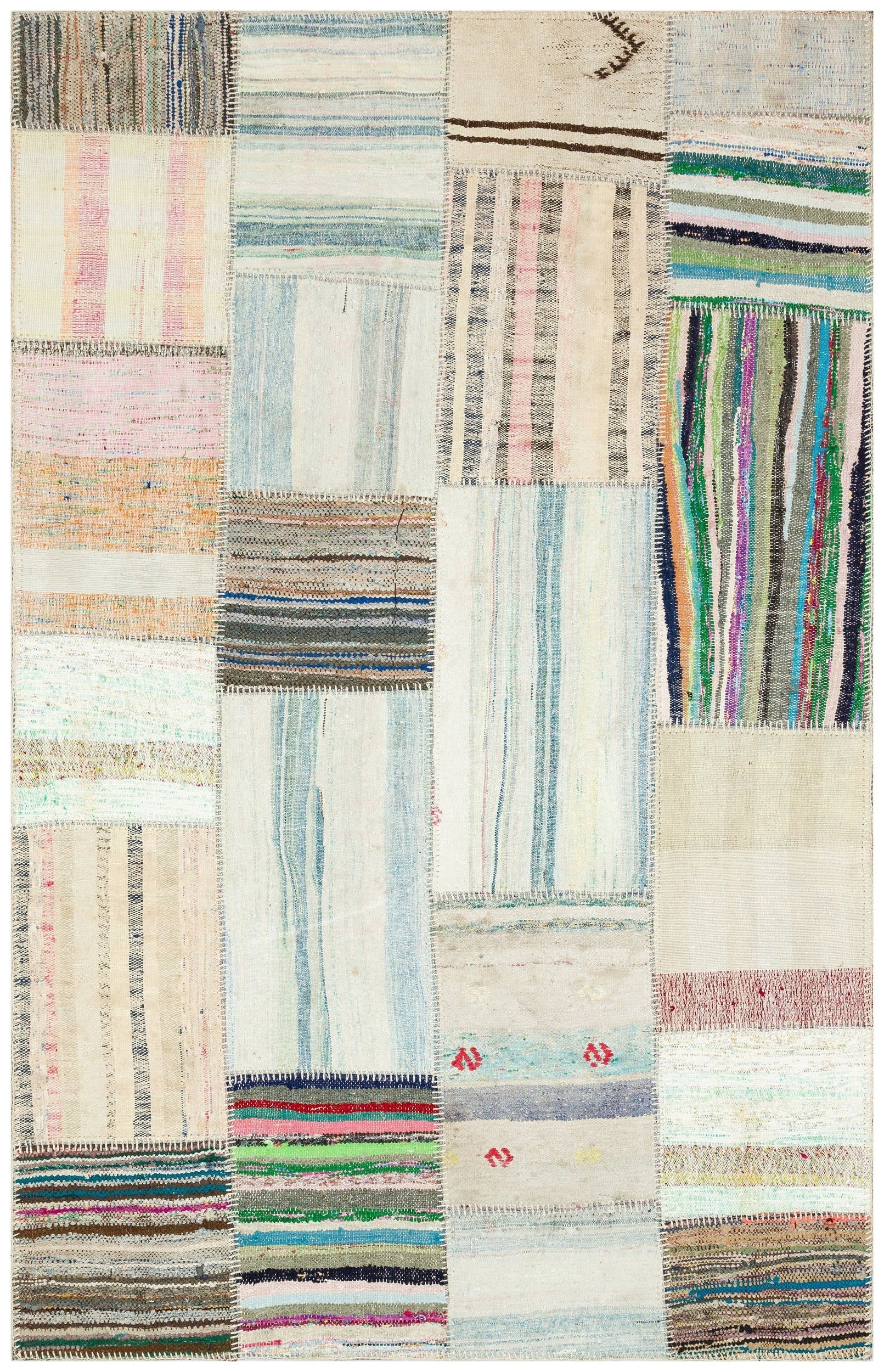 Teselya Beige Striped Wool Handmade Area Rug 5'1" x 7'10"