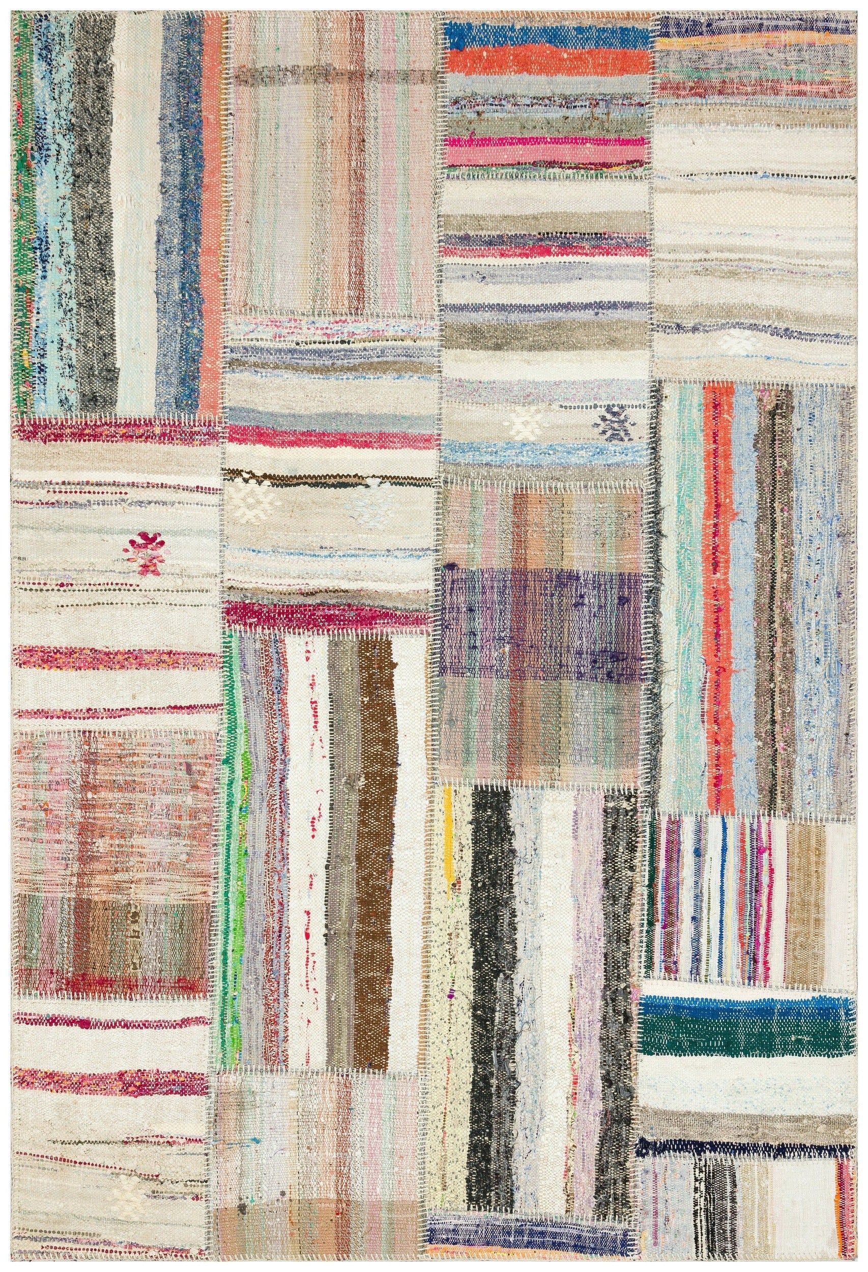 Teselya 36321 Beige Striped Wool Handmade Area Rug 5'2" x 7'8"