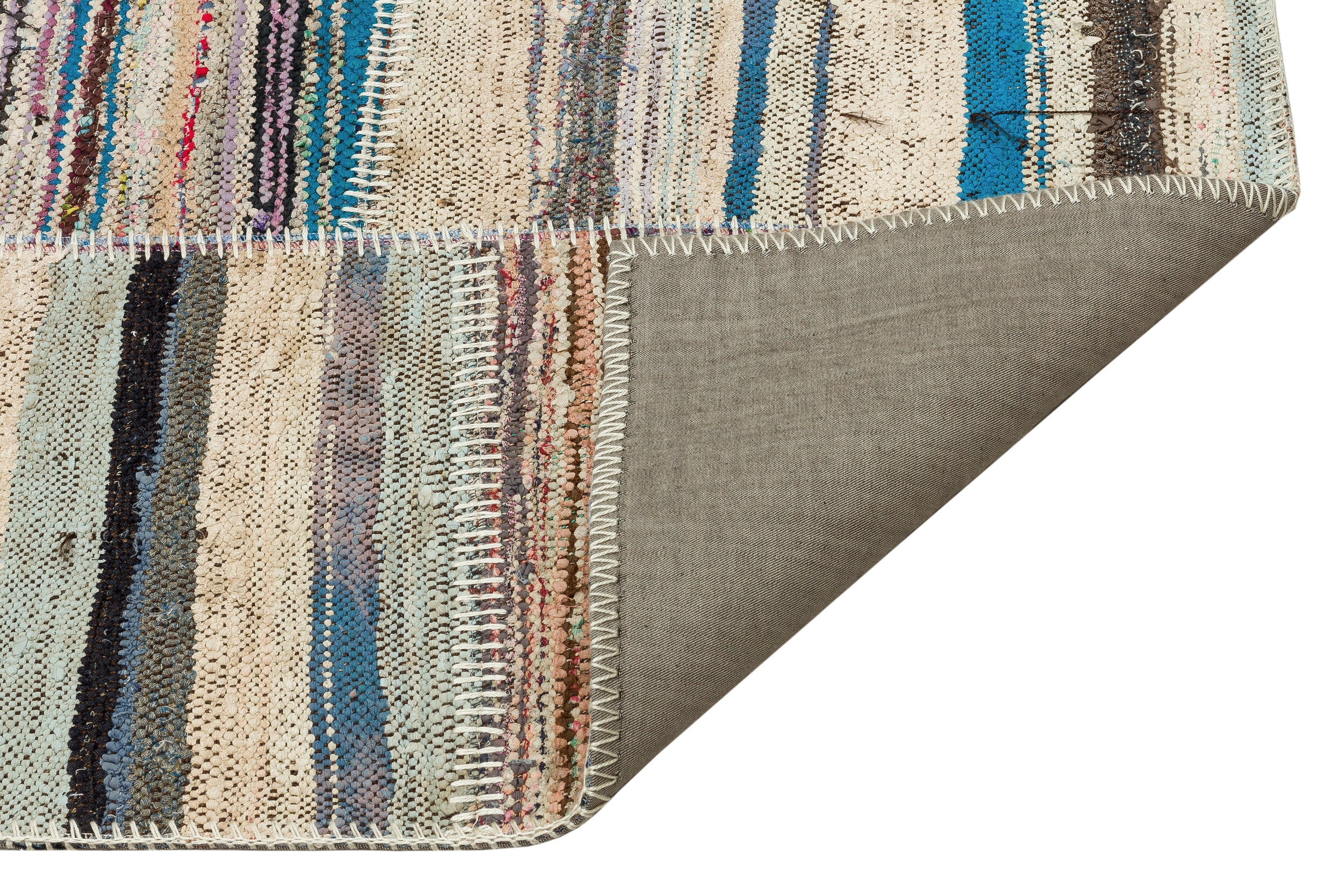 Teselya Beige Striped Wool Handmade Area Rug 4'11" x 7'7"