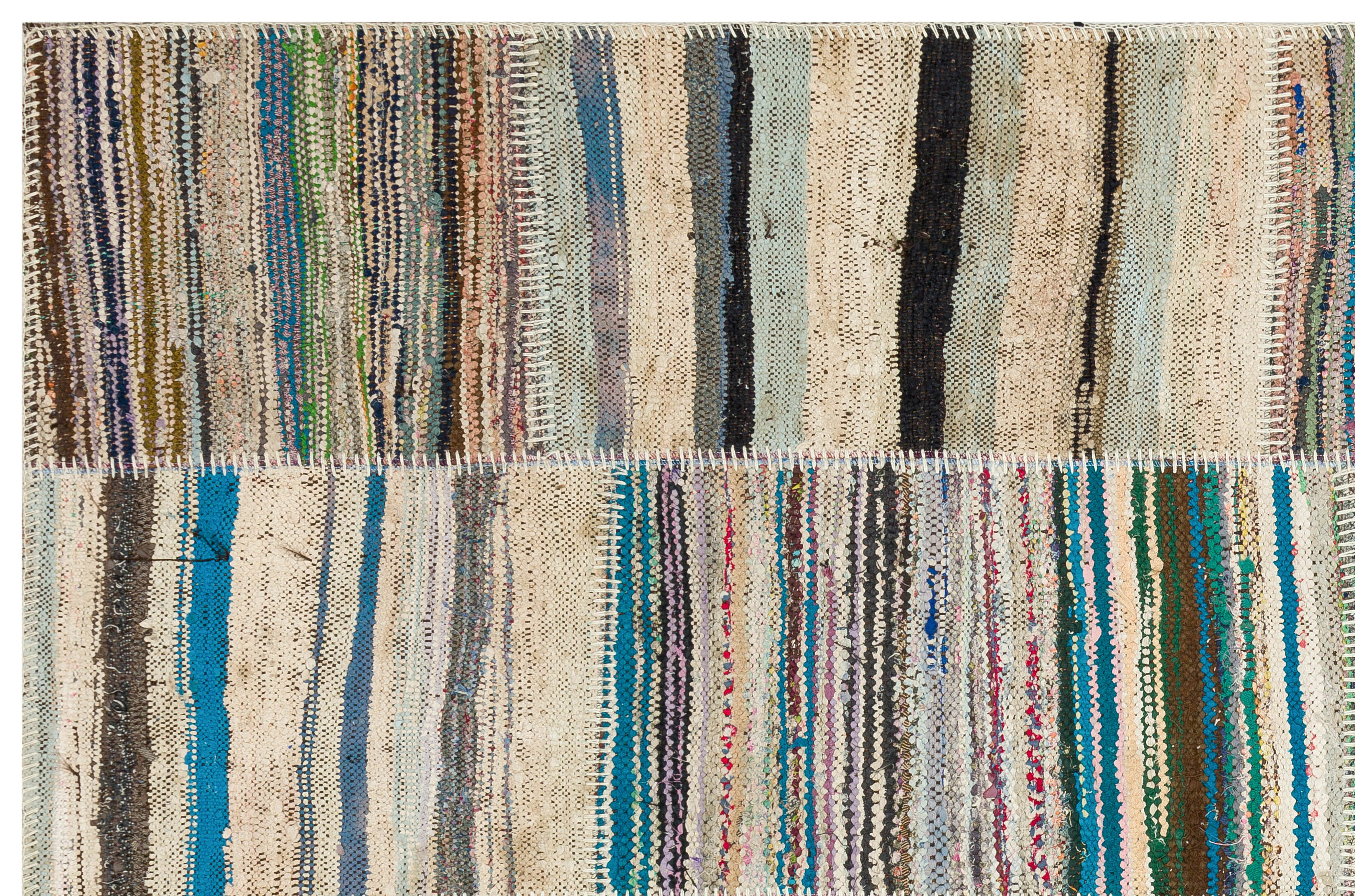 Teselya Beige Striped Wool Handmade Area Rug 4'11" x 7'7"
