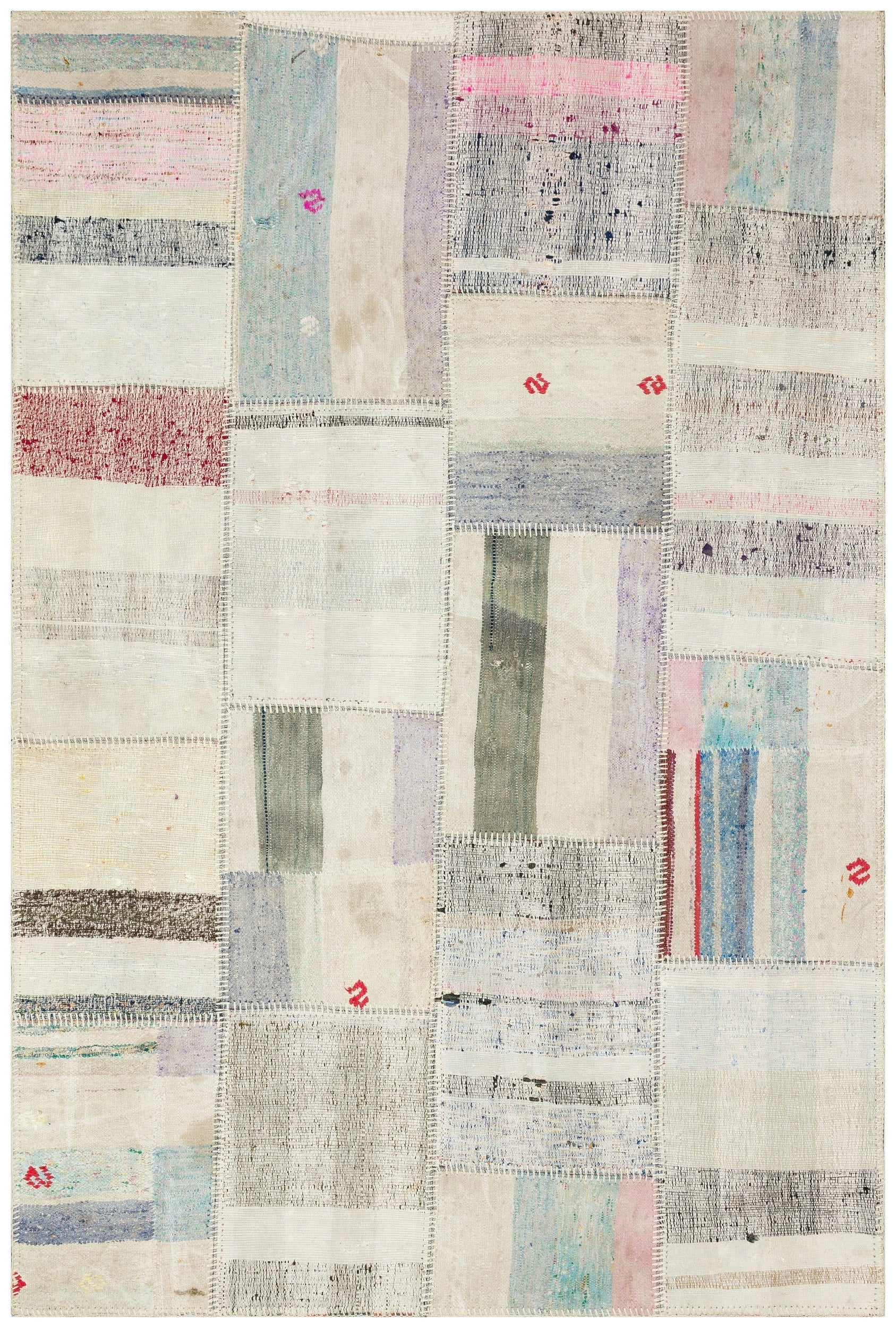 Teselya 36323 Beige Striped Wool Handmade Area Rug 5'1" x 7'7"