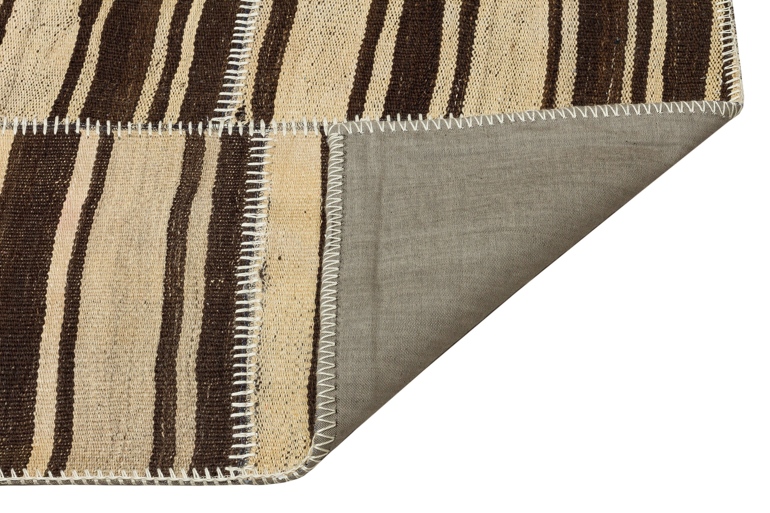 Teselya 36325 Beige Striped Wool Handmade Area Rug 5'2" x 7'3"