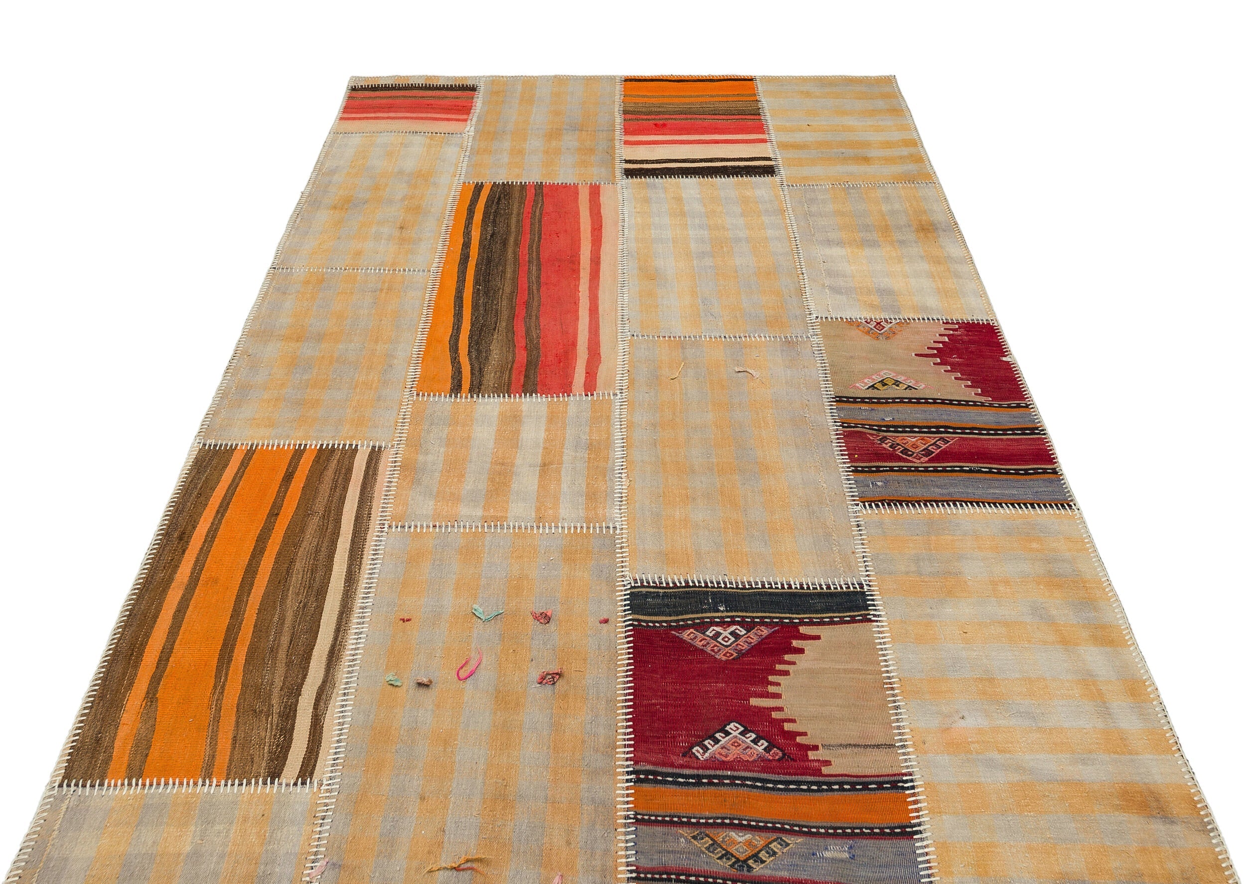 Teselya 36327 Beige Striped Wool Handmade Area Rug 5'2" x 7'8"