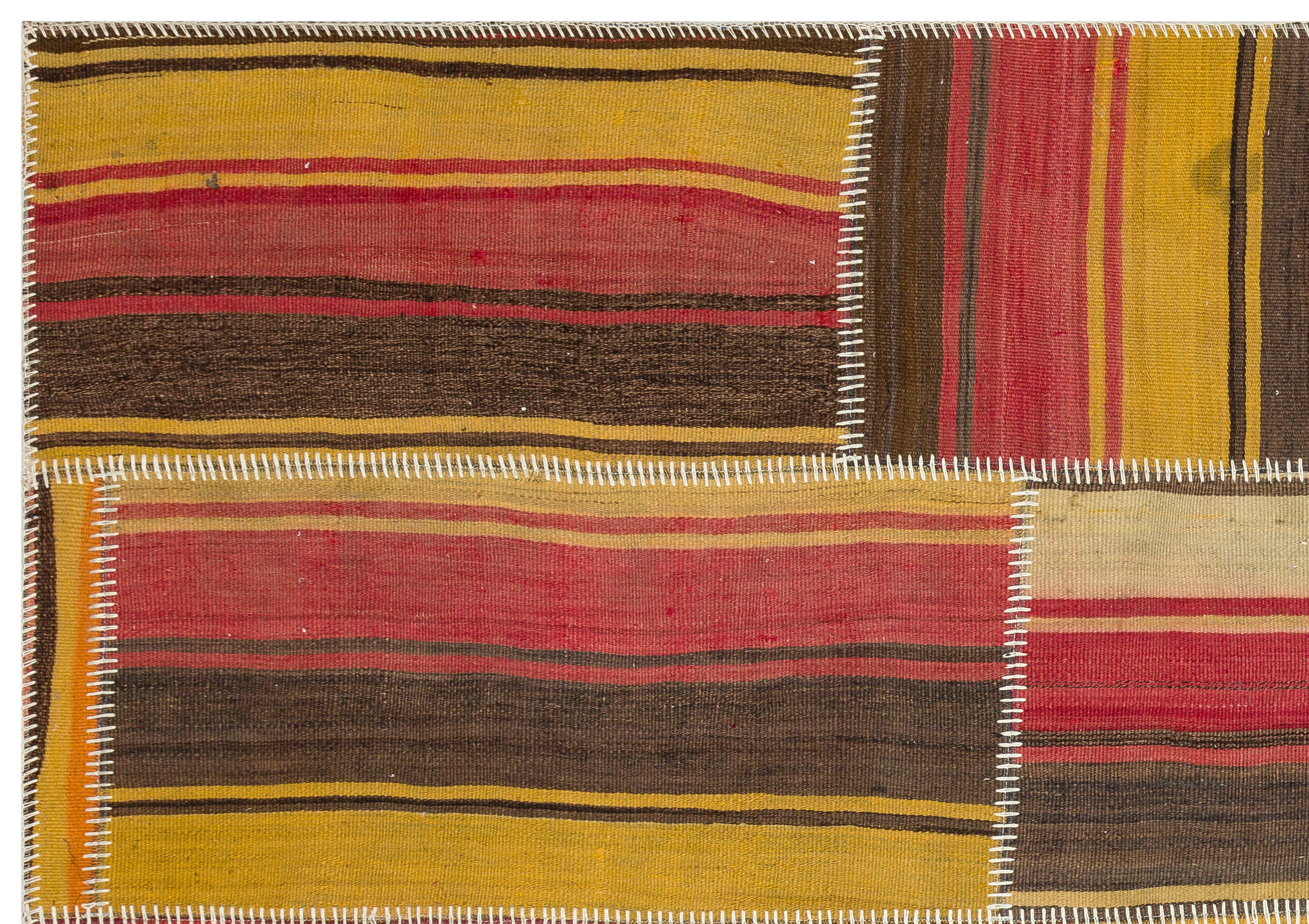 Teselya Yellow Striped Wool Handmade Area Rug 5'3" x 7'7"