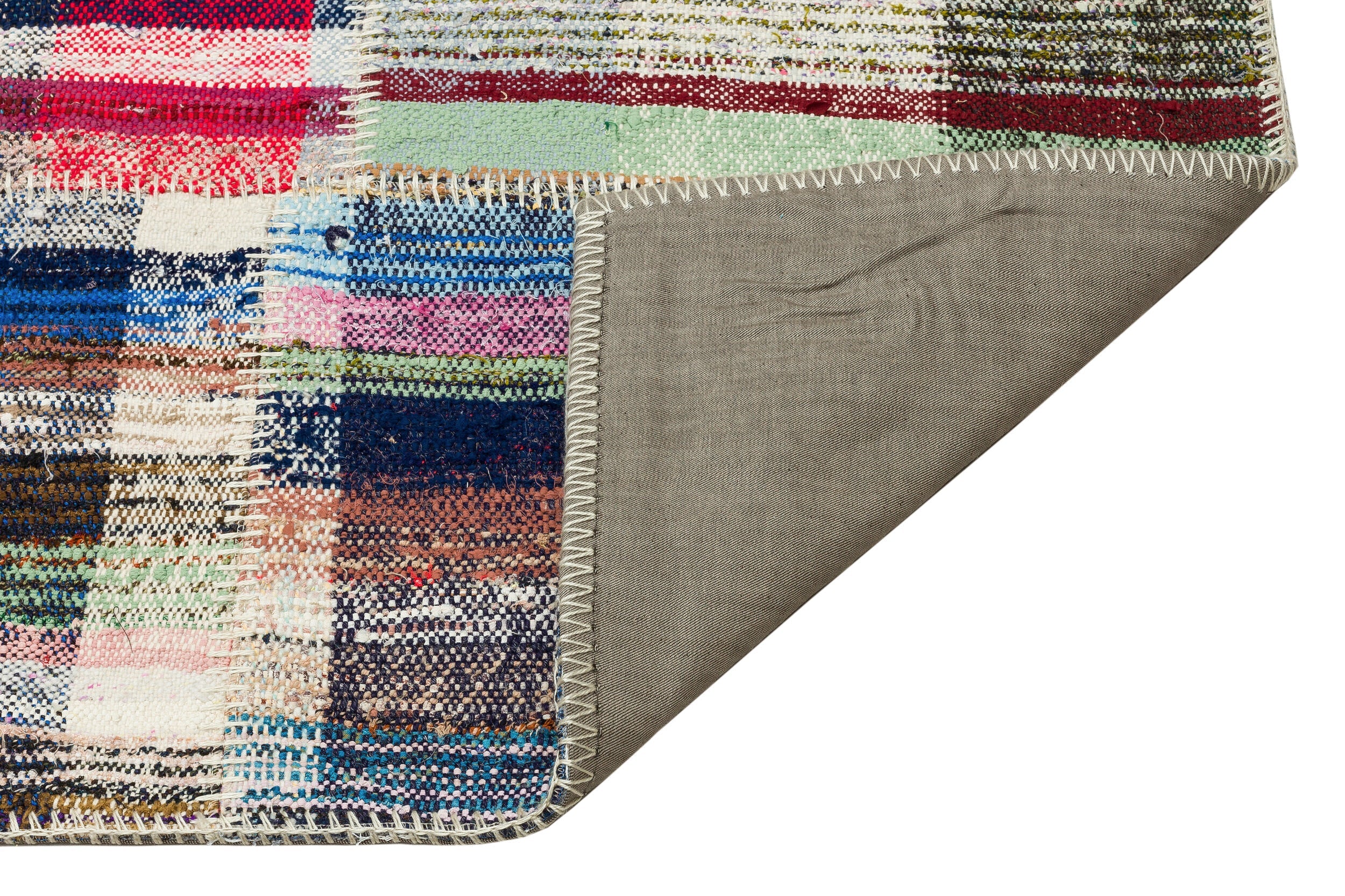 Teselya Beige Striped Wool Handmade Area Rug 5'2" x 7'9"