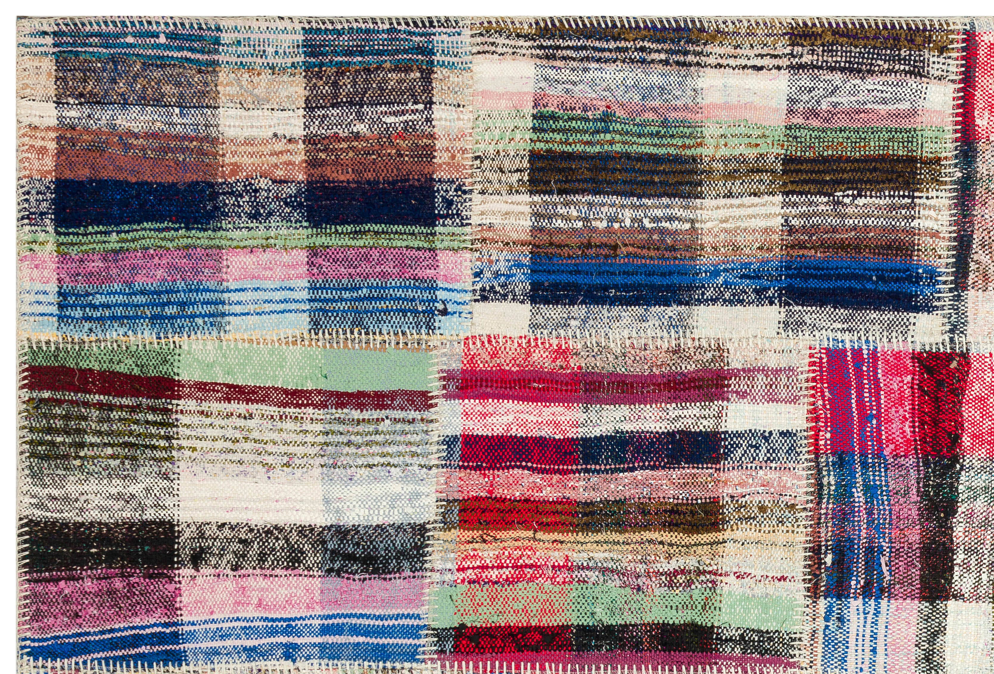 Teselya Beige Striped Wool Handmade Area Rug 5'2" x 7'9"