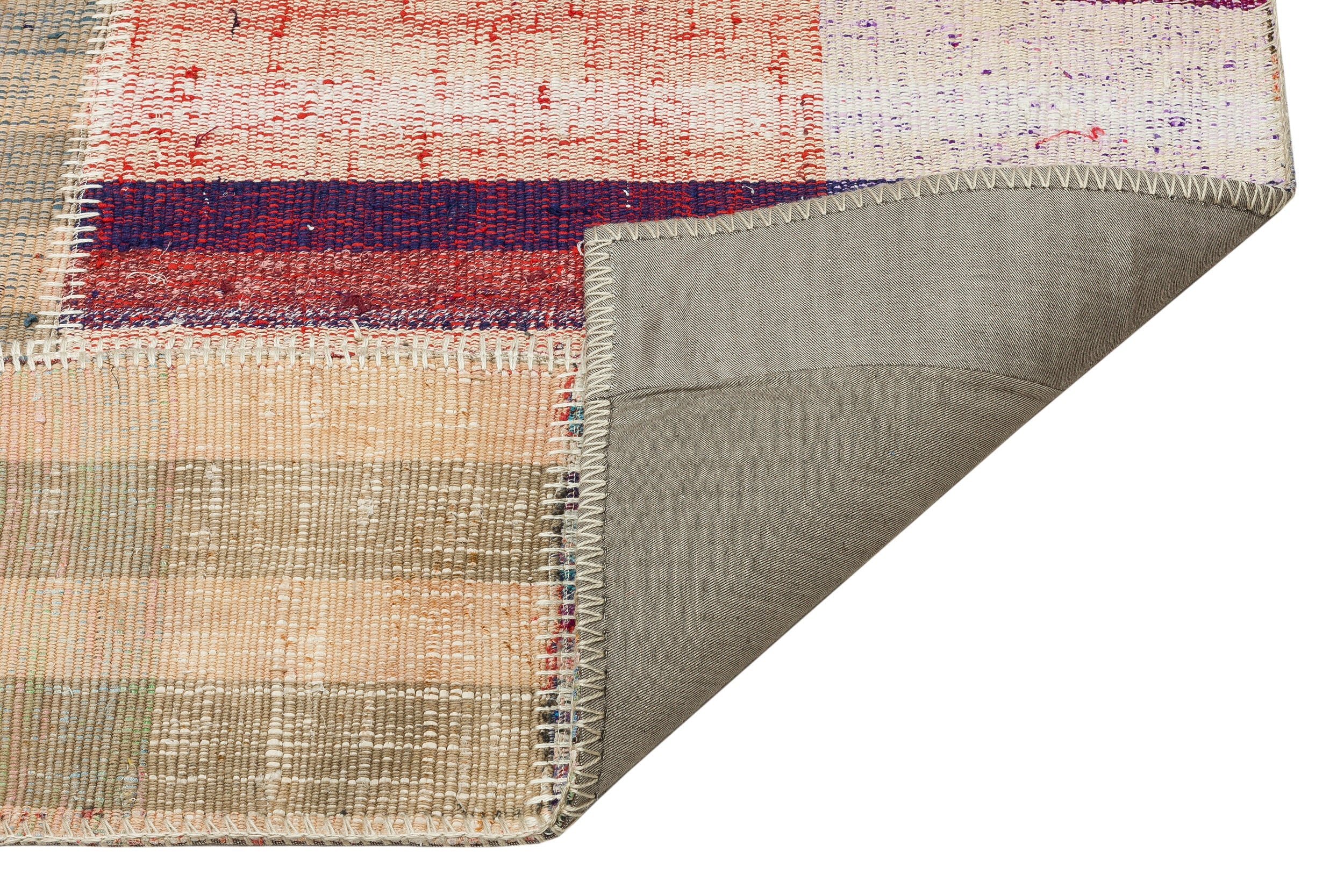 Teselya Beige Striped Wool Handmade Area Rug 3'8" x 5'9"