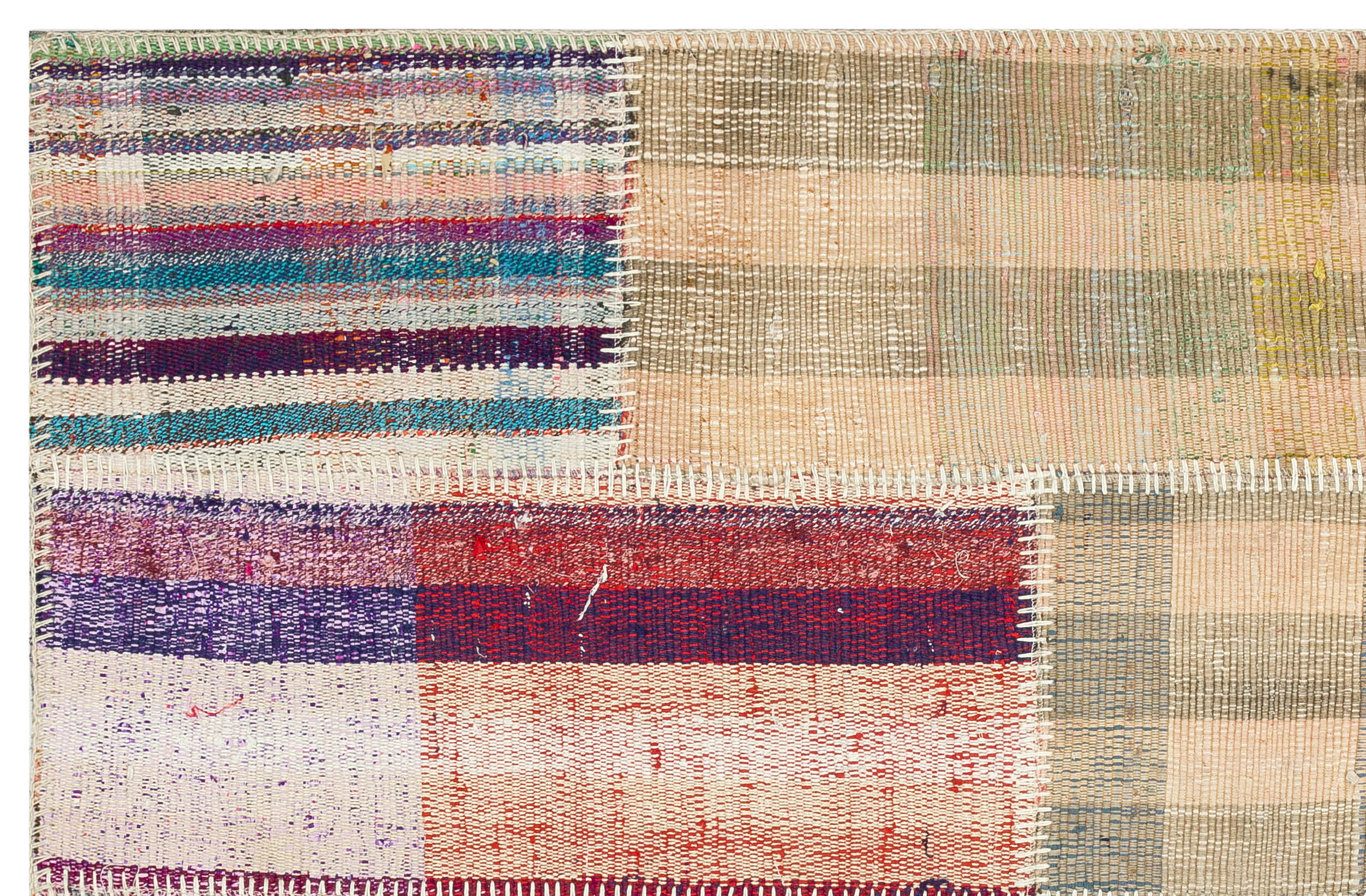 Teselya Beige Striped Wool Handmade Area Rug 3'8" x 5'9"