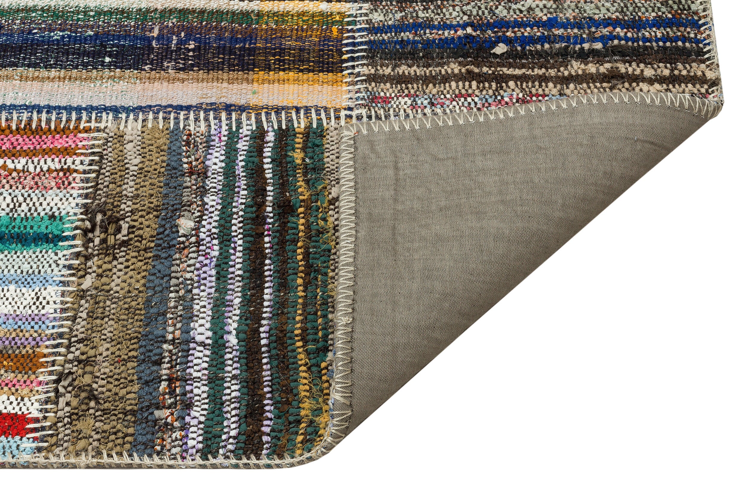 Teselya Beige Striped Wool Handmade Area Rug 5'0" x 7'5"