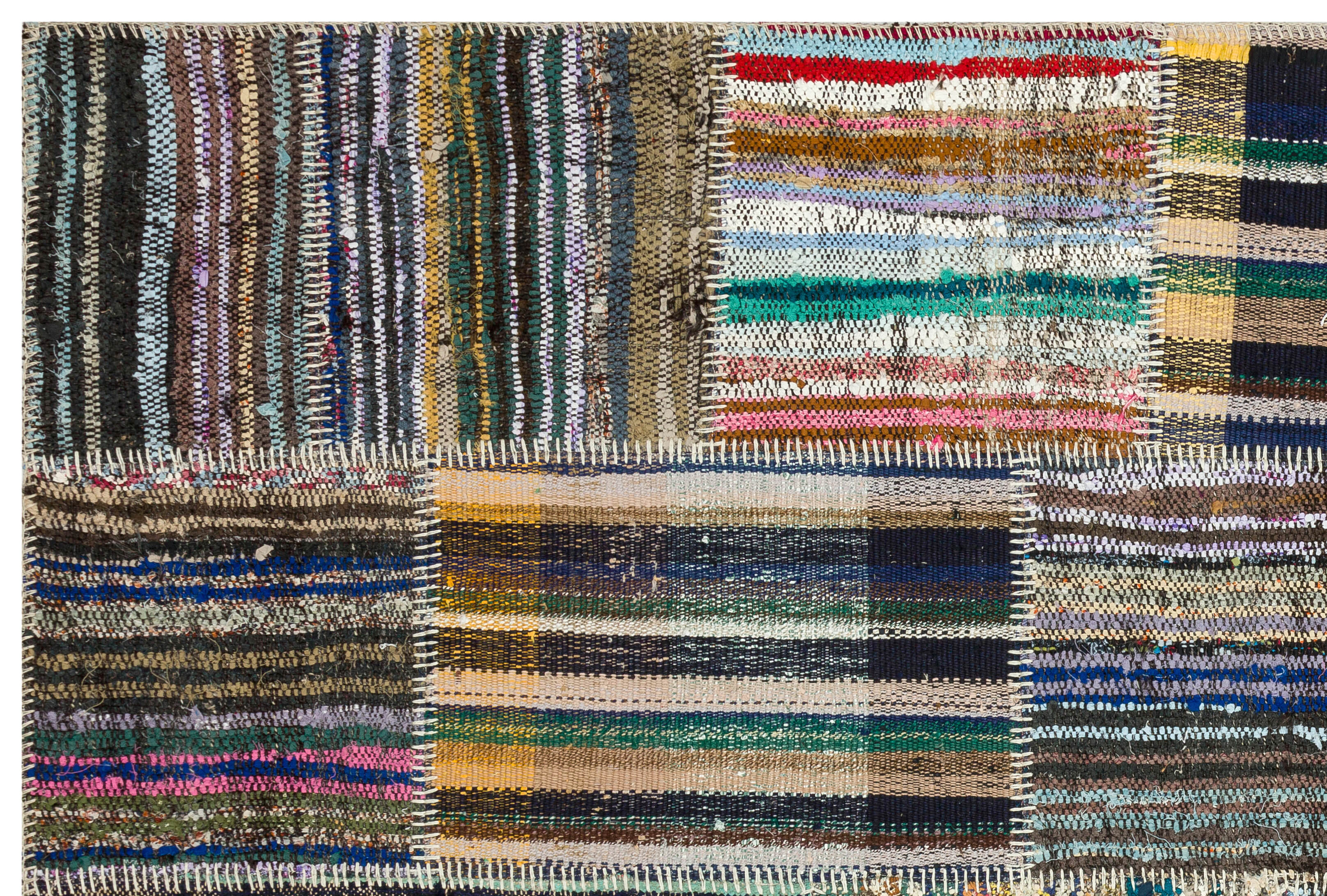 Teselya Beige Striped Wool Handmade Area Rug 5'0" x 7'5"