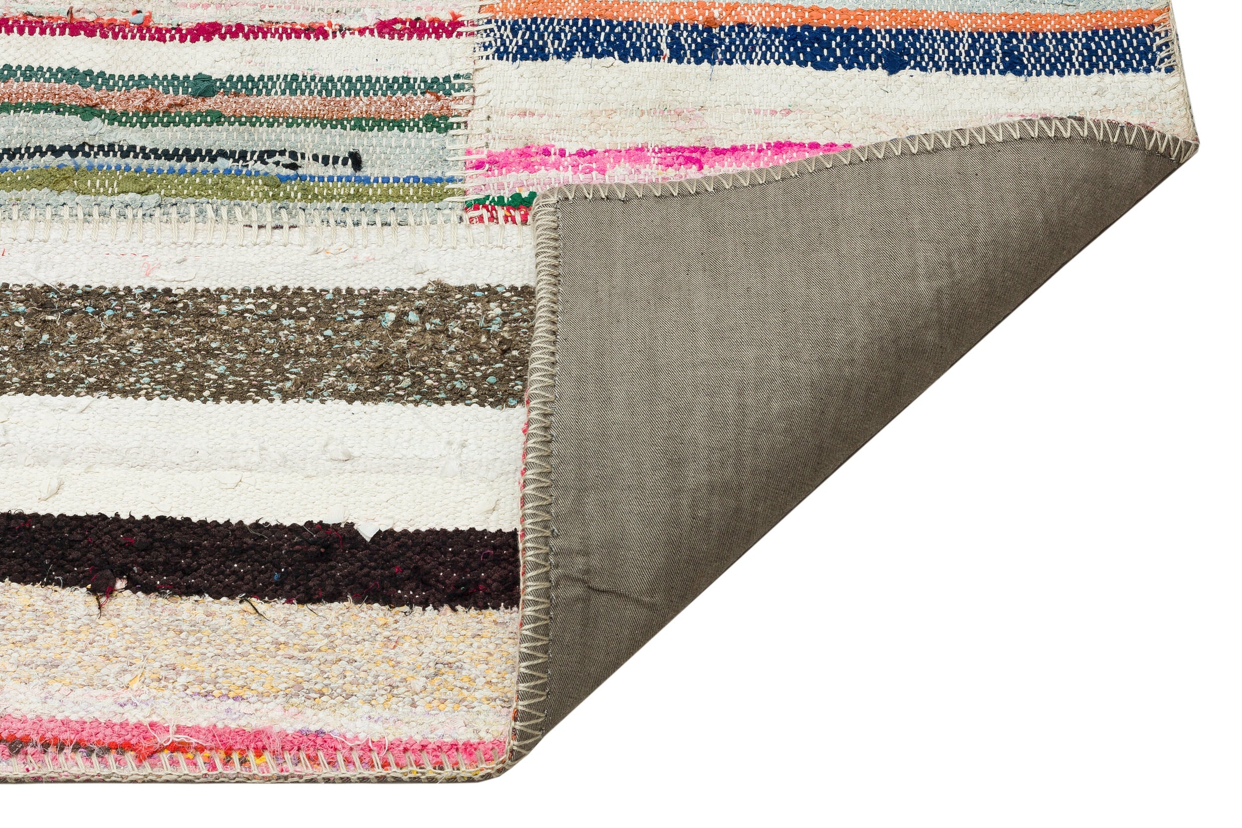 Teselya Beige Striped Wool Handmade Area Rug 4'11" x 7'9"