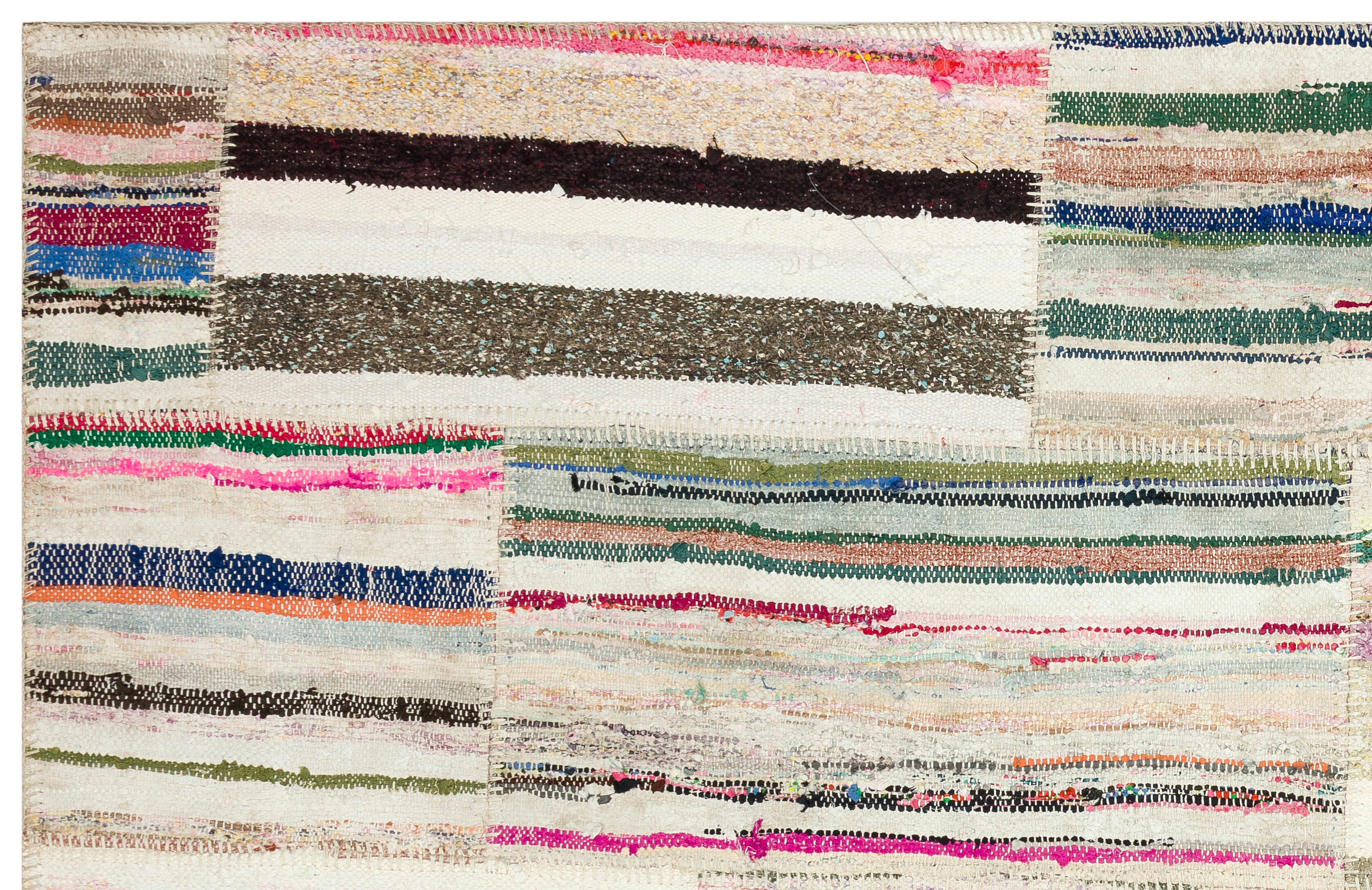 Teselya Beige Striped Wool Handmade Area Rug 4'11" x 7'9"