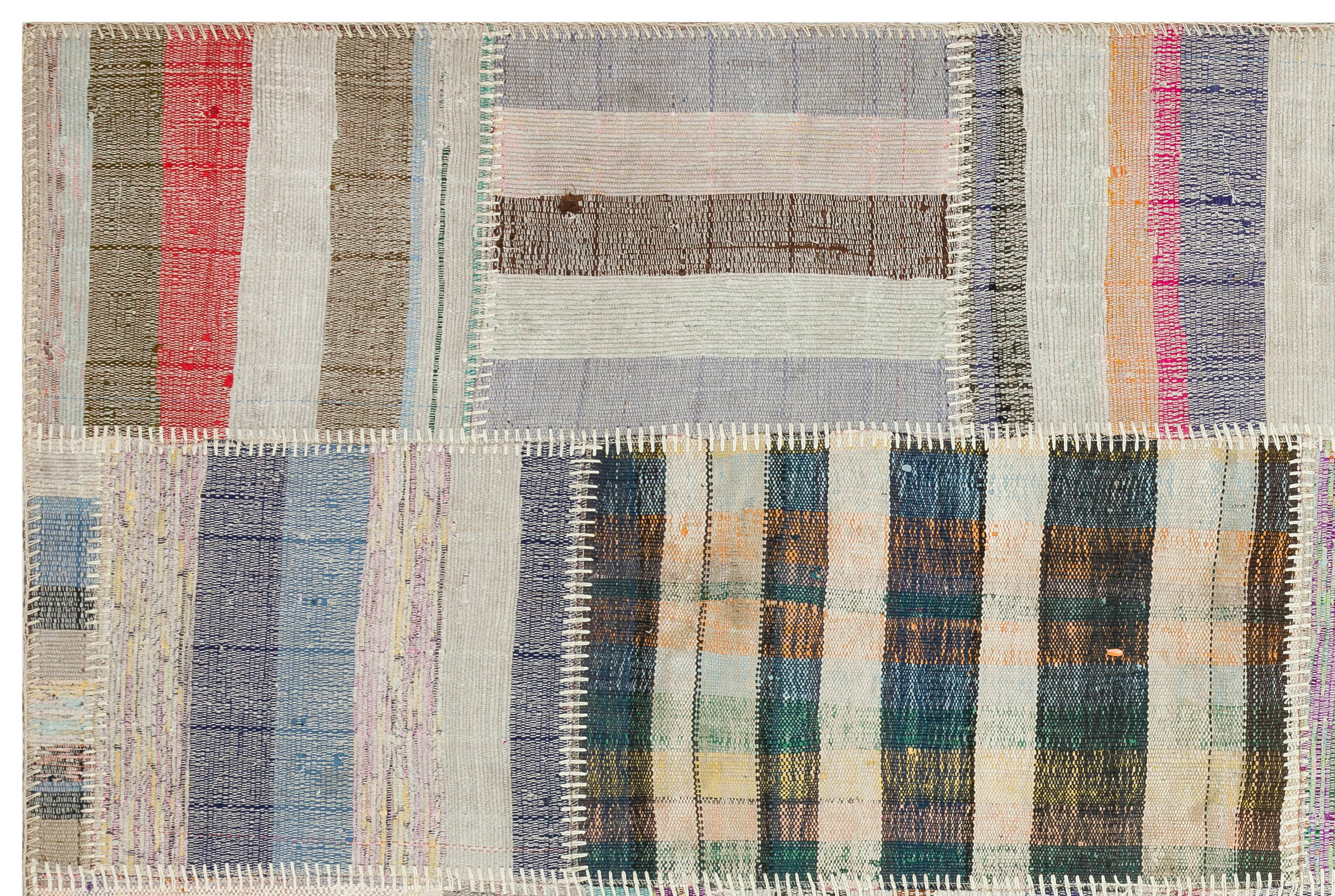 Teselya Beige Striped Wool Handmade Area Rug 5'0" x 7'5"