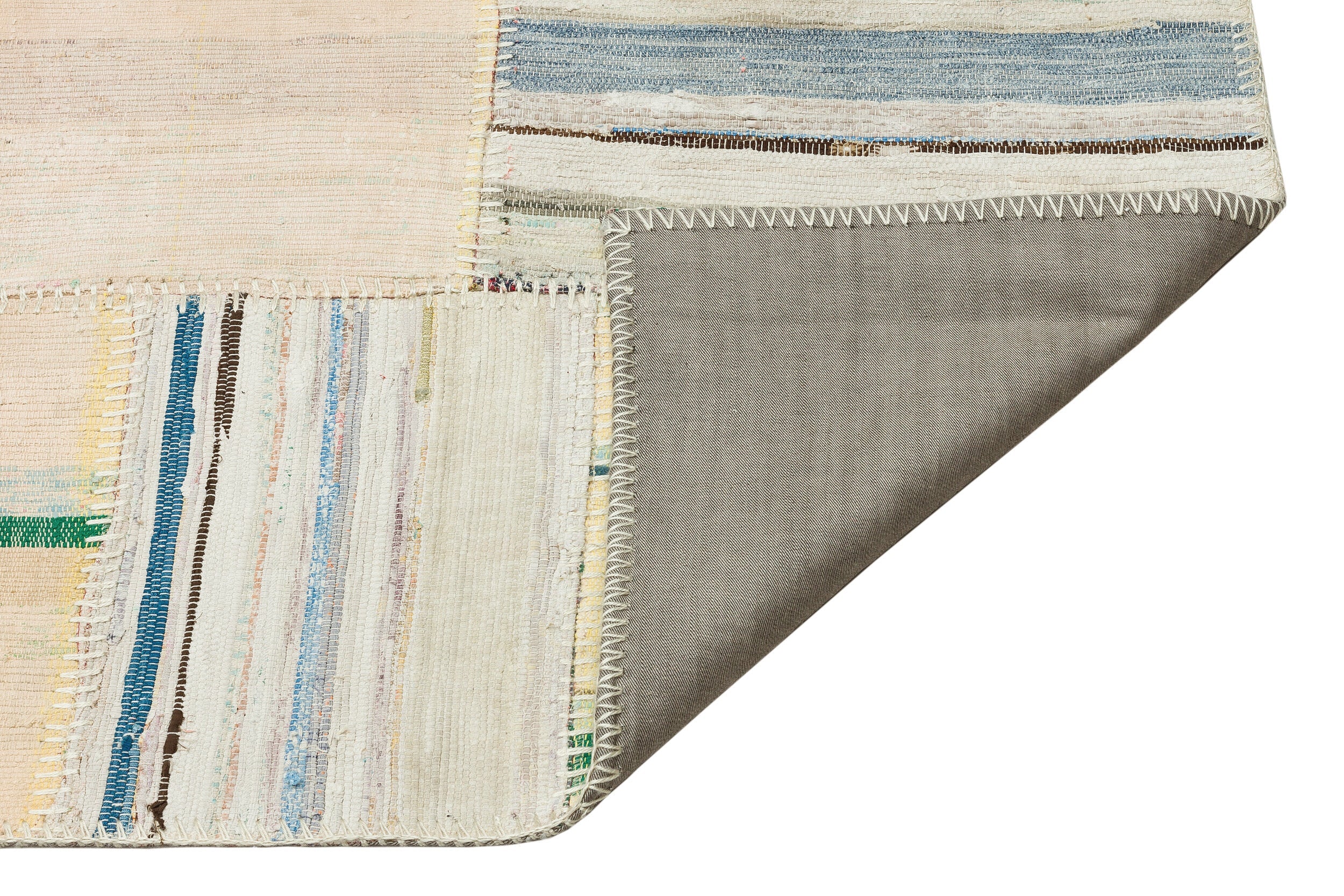 Teselya Beige Striped Wool Handmade Area Rug 4'8" x 7'5"