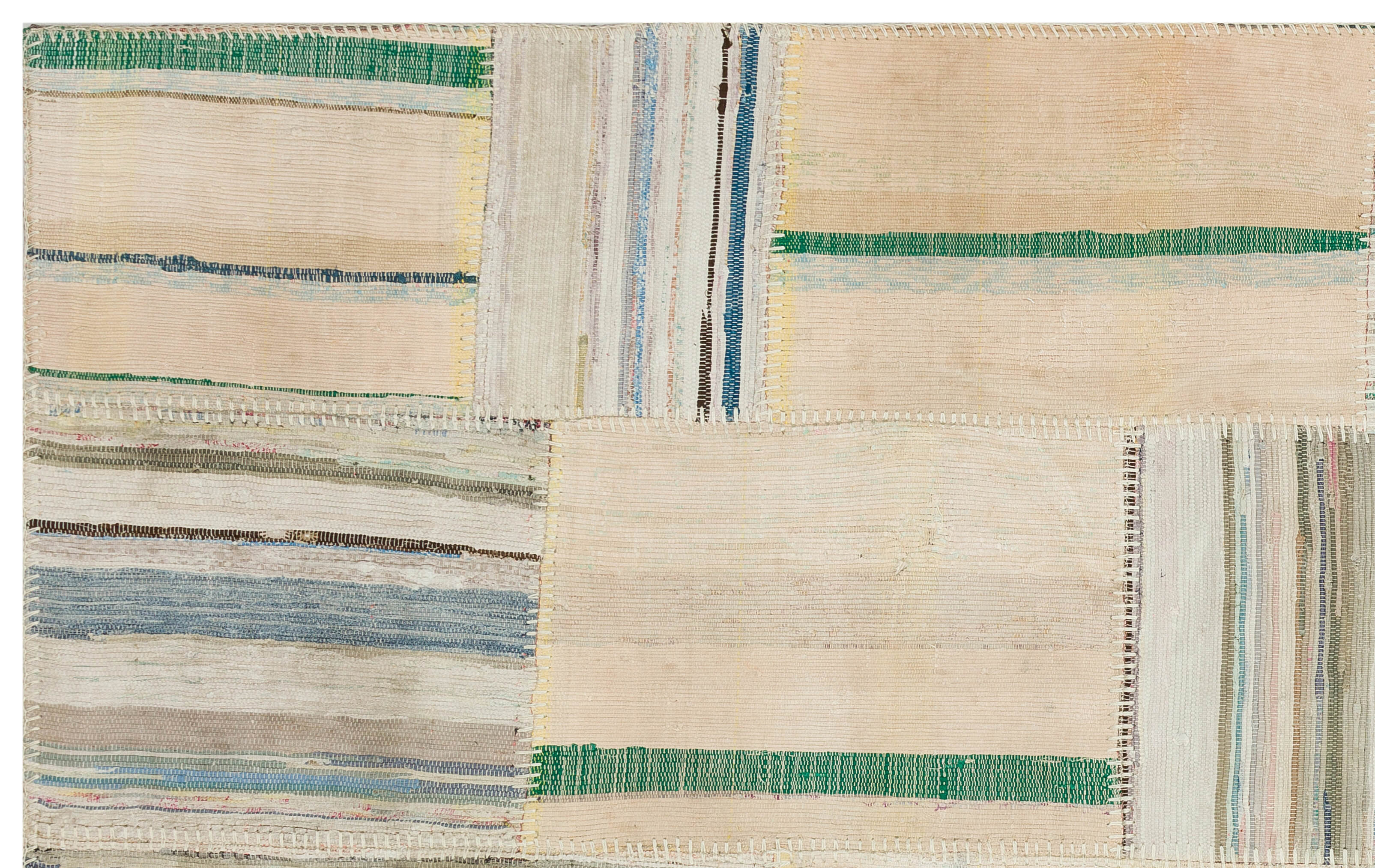 Teselya Beige Striped Wool Handmade Area Rug 4'8" x 7'5"