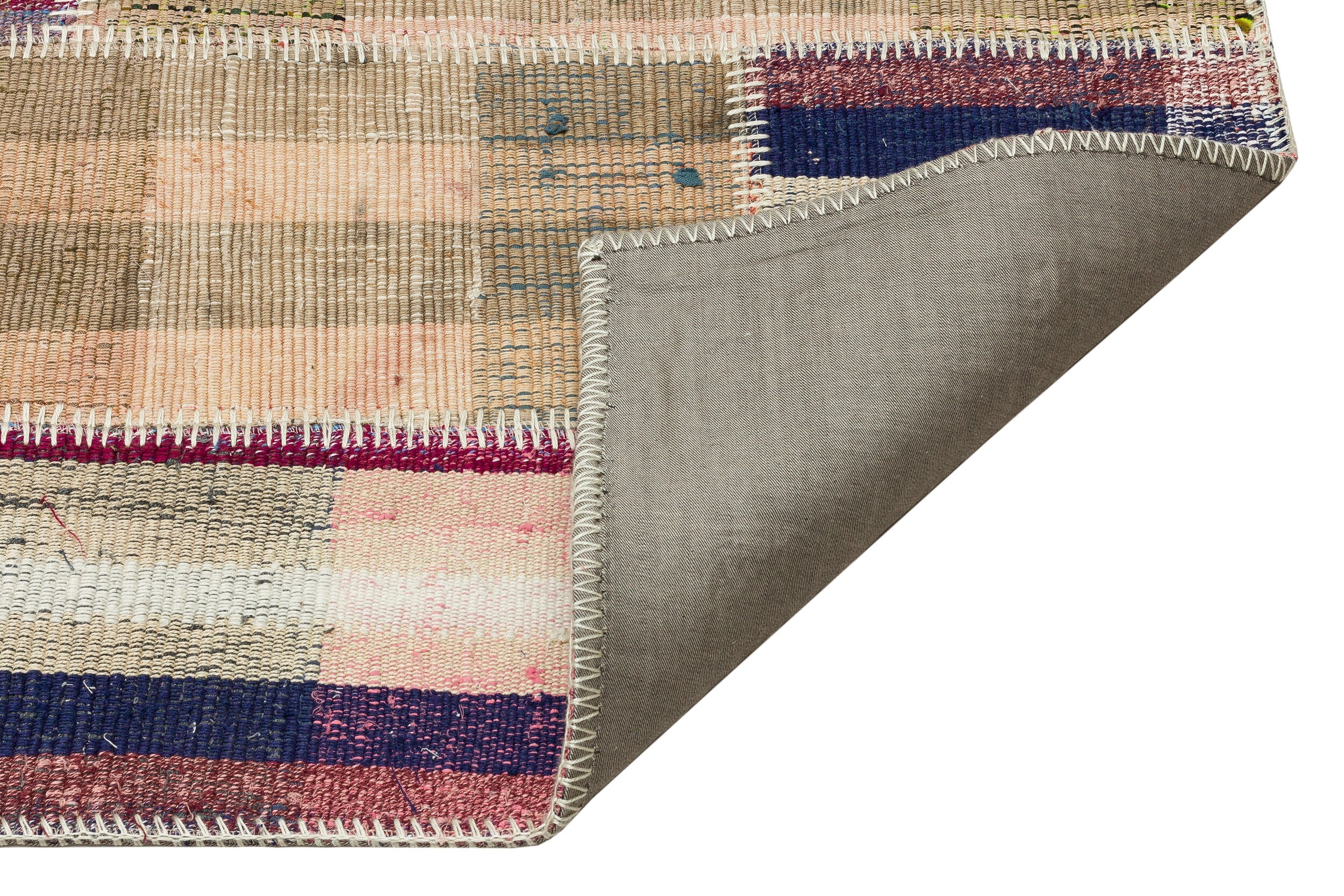 Teselya Beige Striped Wool Handmade Area Rug 4'6" x 7'5"