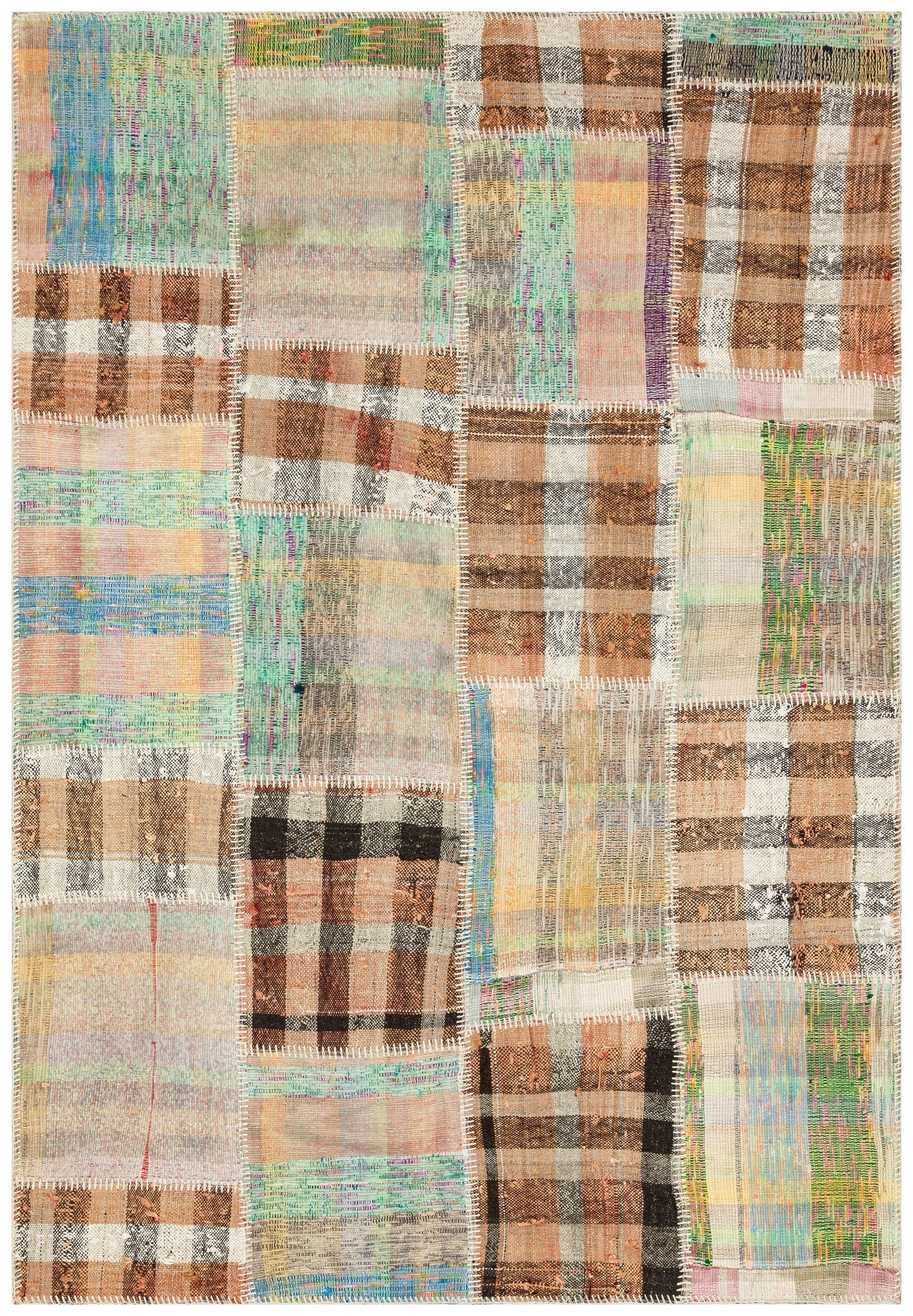 Teselya Beige Striped Wool Handmade Area Rug 4'9" x 7'0"