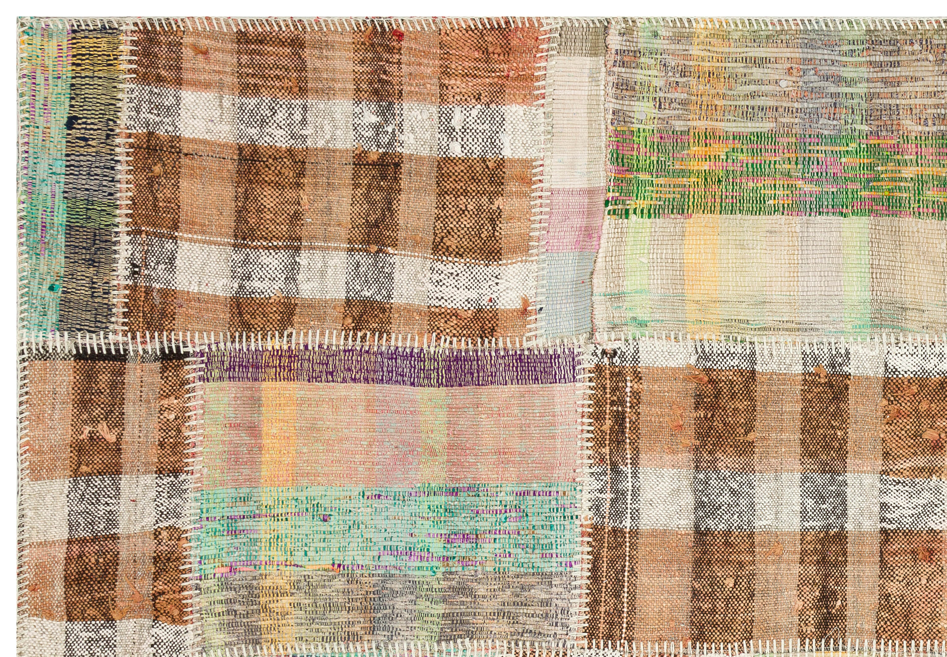 Teselya Beige Striped Wool Handmade Area Rug 4'9" x 7'0"
