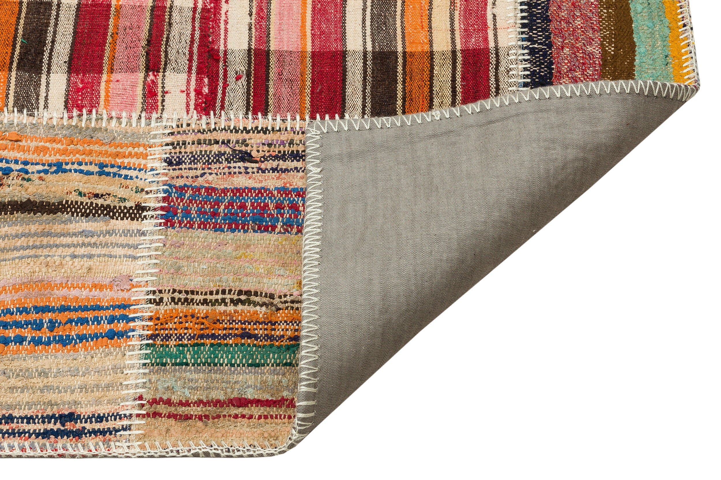 Teselya Beige Striped Wool Handmade Area Rug 4'11" x 7'7"