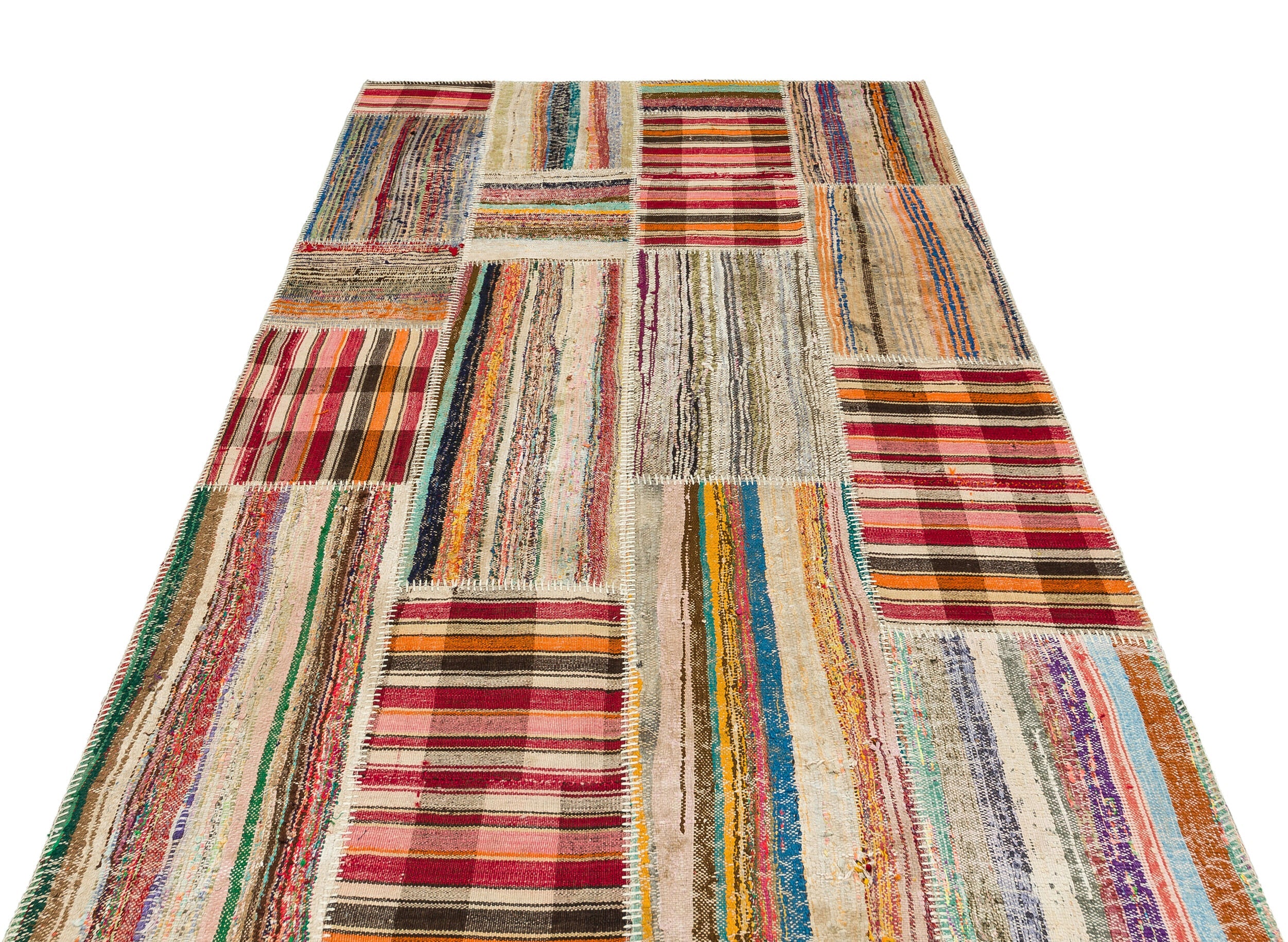 Teselya Beige Striped Wool Handmade Area Rug 4'11" x 7'7"