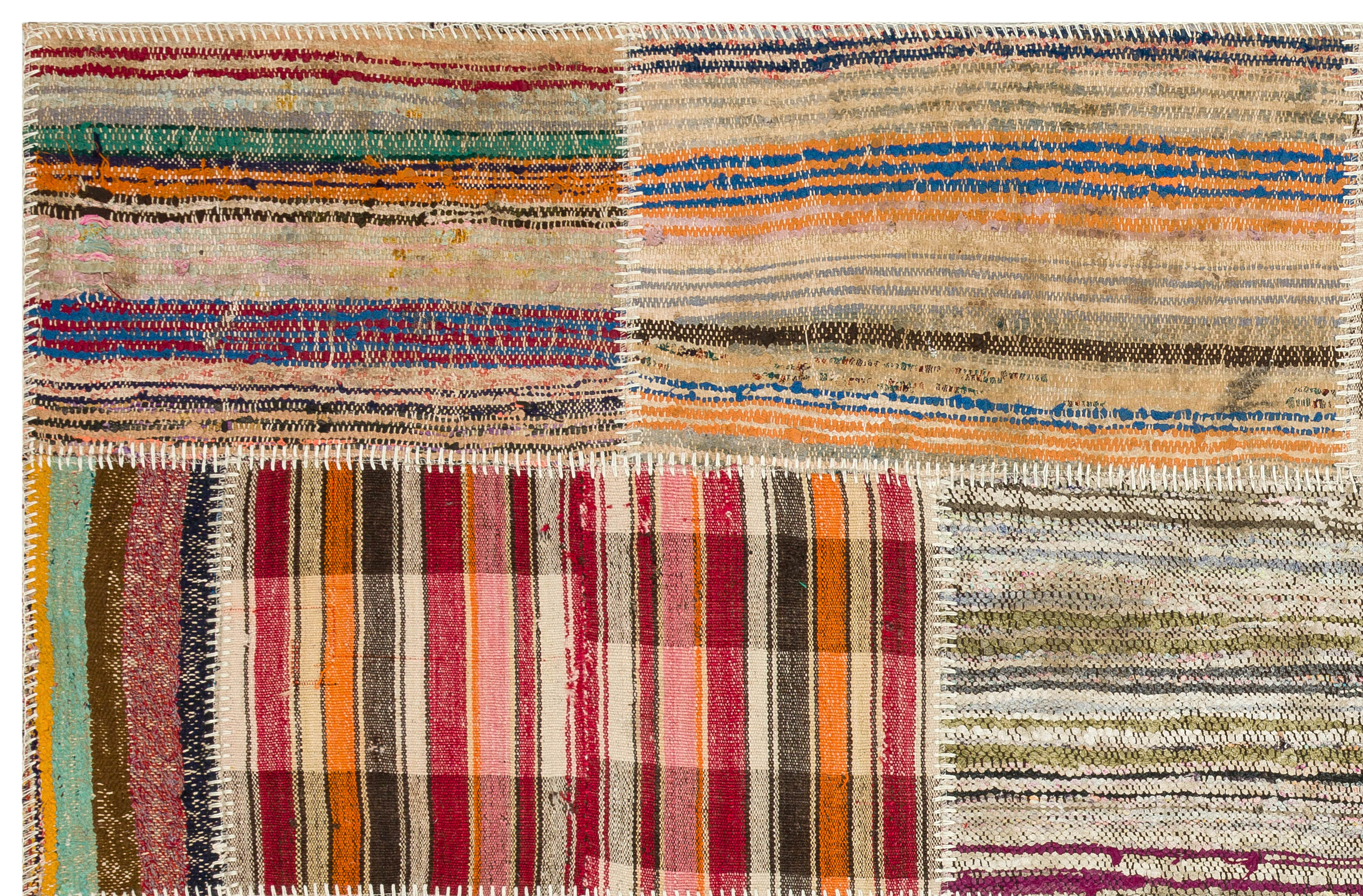 Teselya Beige Striped Wool Handmade Area Rug 4'11" x 7'7"