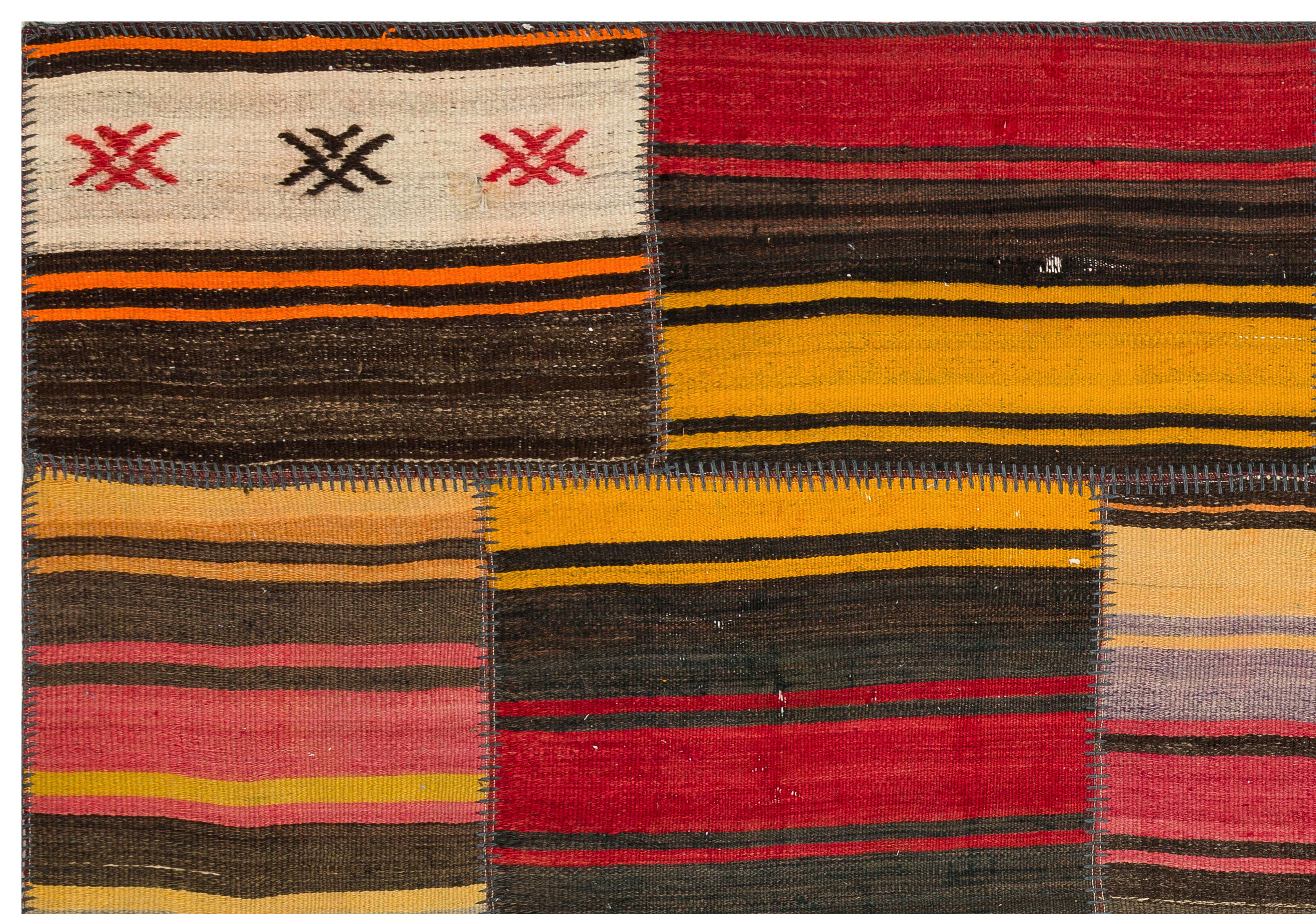 Teselya Red Striped Wool Handmade Area Rug 5'2" x 7'6"
